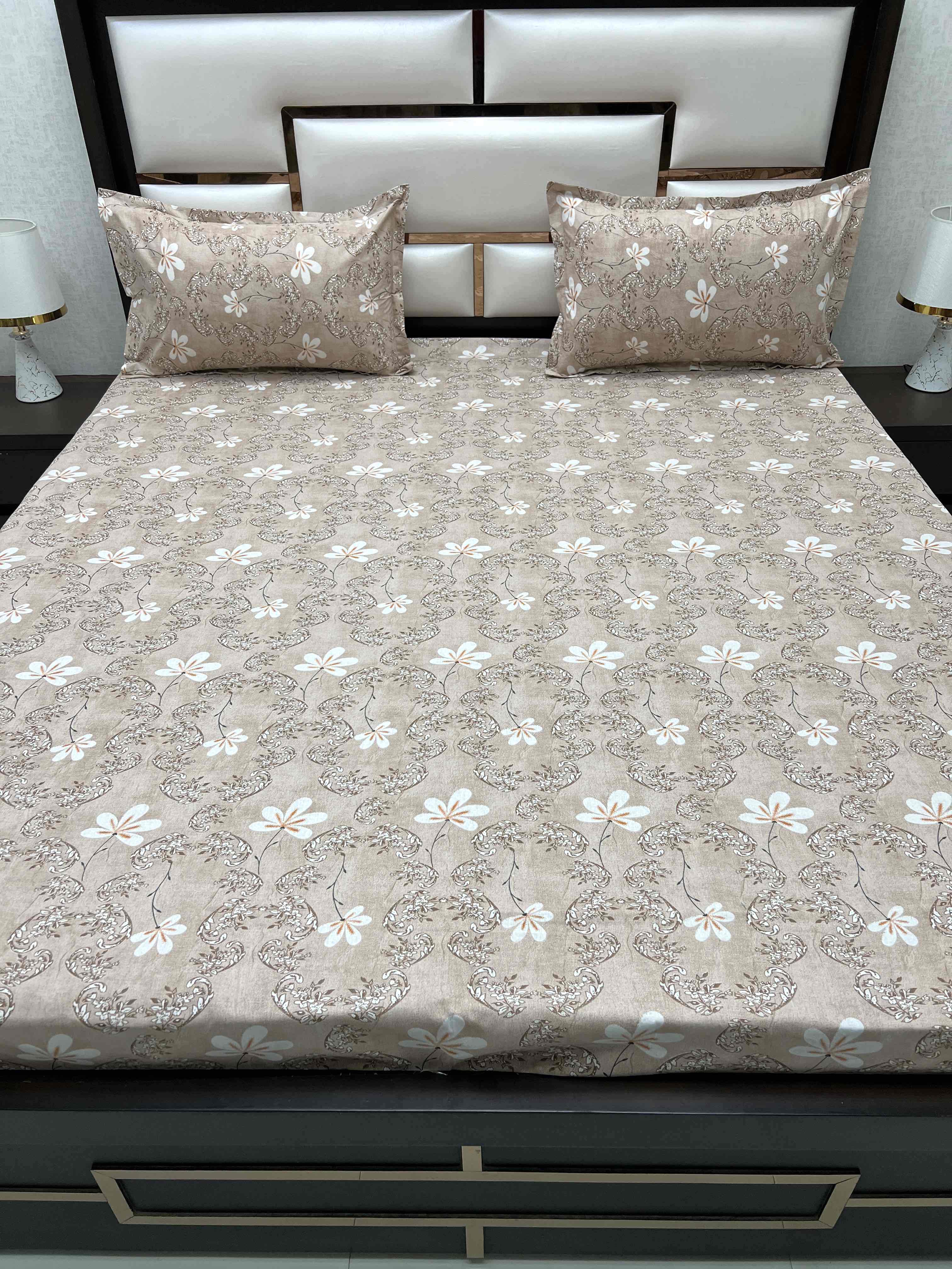 A-4358 - Pure Cotton 180 TC Queen Size Double Bedsheet (228X254) with Two Pillow Covers (43X68)