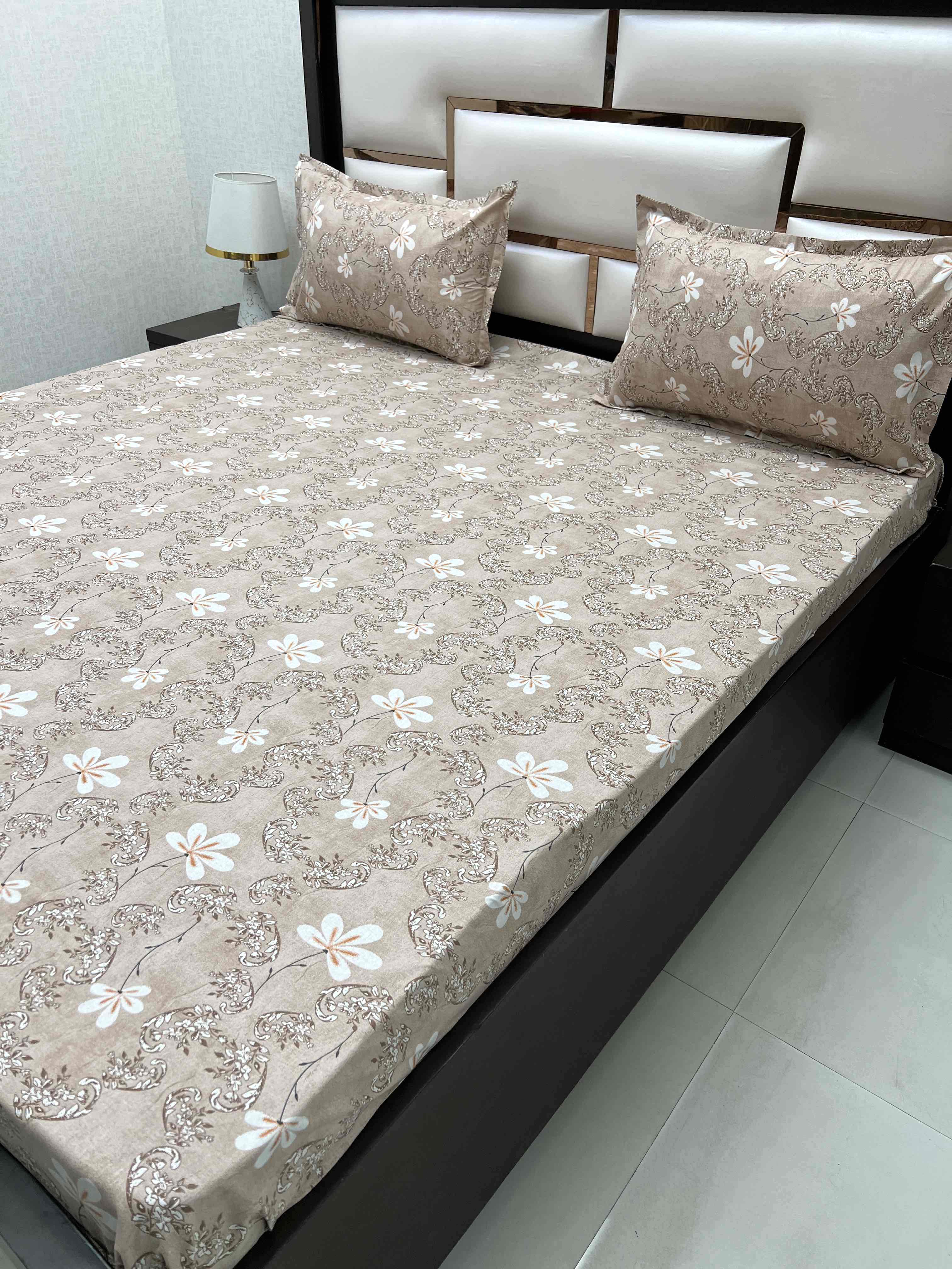 A-4358 - Pure Cotton 180 TC Queen Size Double Bedsheet (228X254) with Two Pillow Covers (43X68)