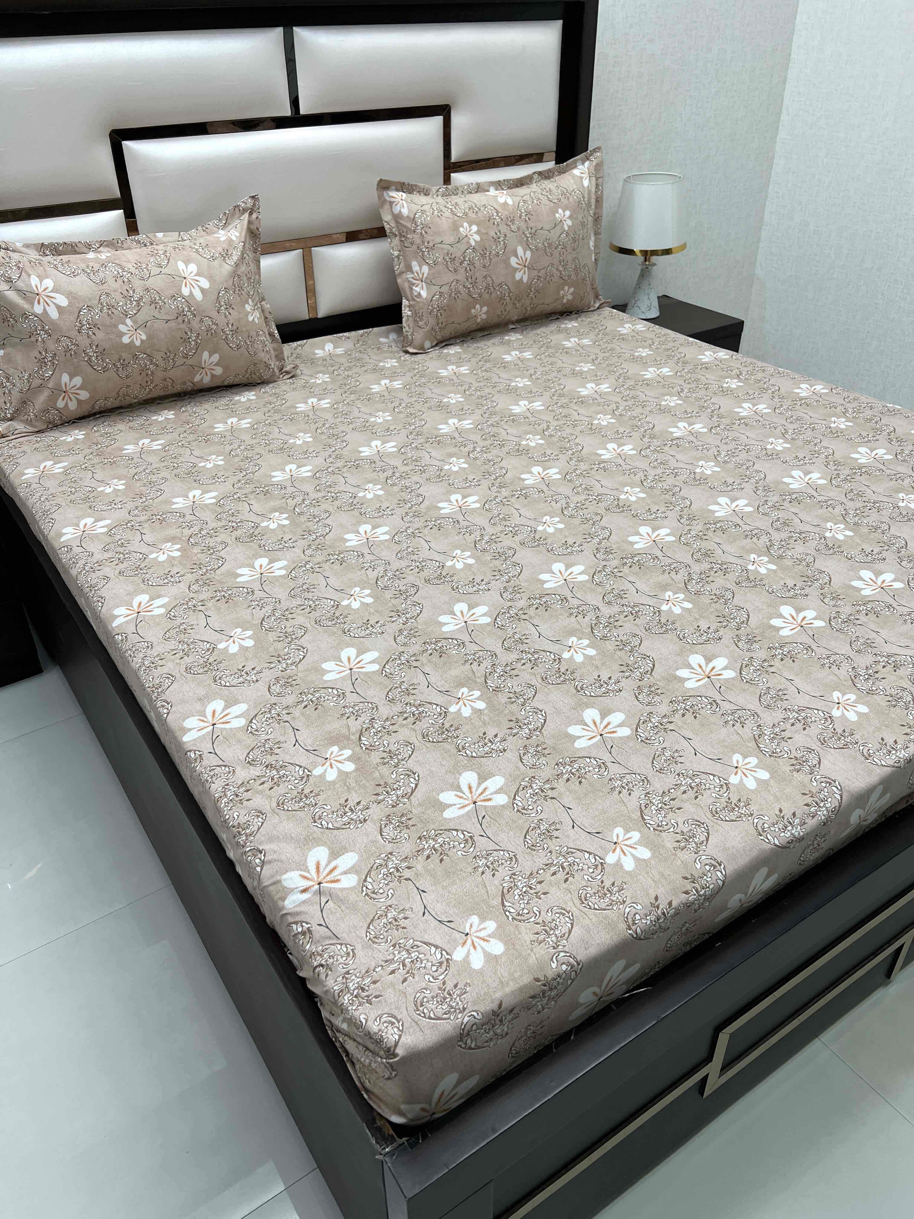 A-4358 - Pure Cotton 180 TC Queen Size Double Bedsheet (228X254) with Two Pillow Covers (43X68)