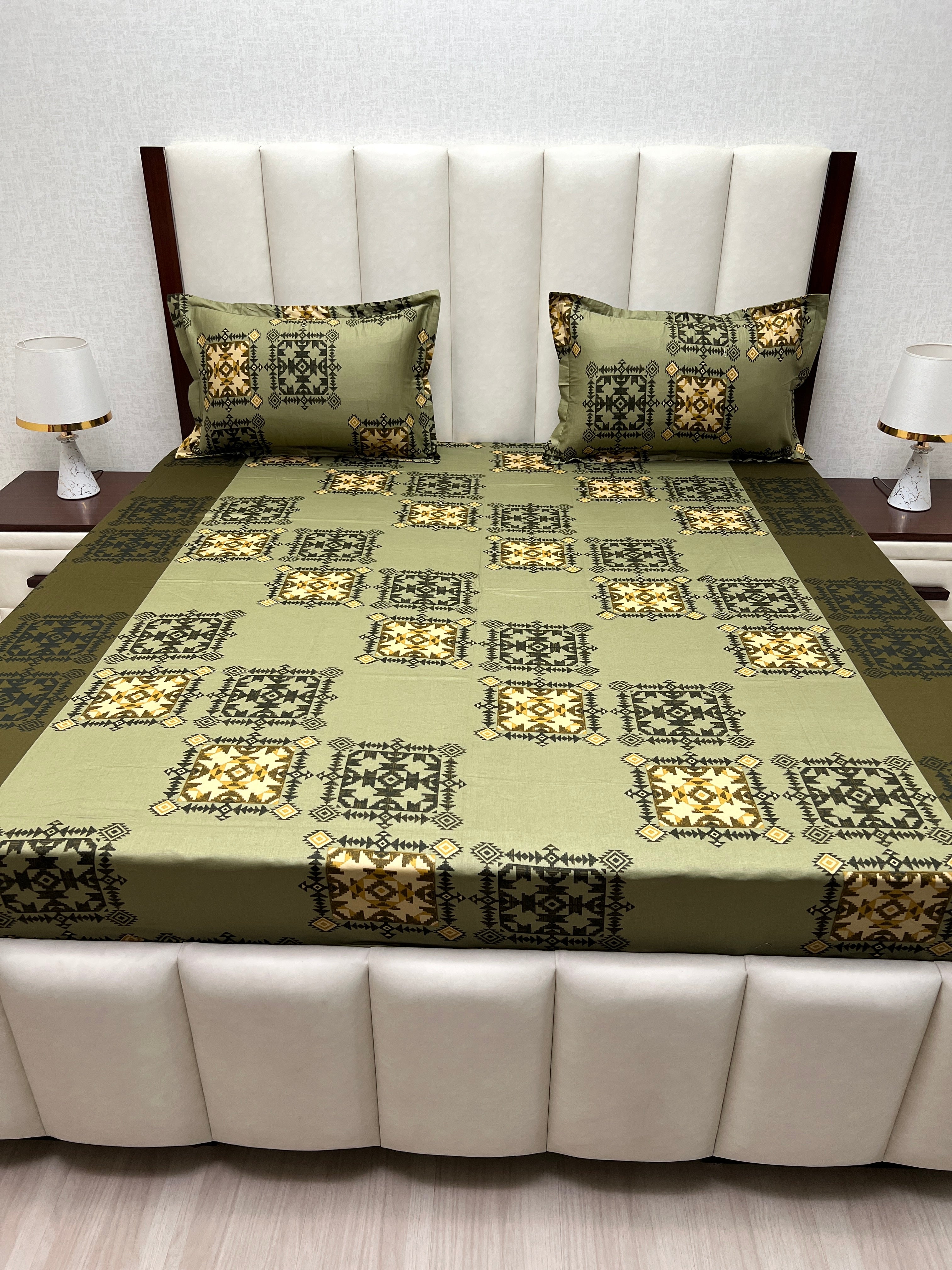 A-4359 - Pure Cotton 180 TC Queen Size Double Bedsheet (228X254) with Two Pillow Covers (43X68)
