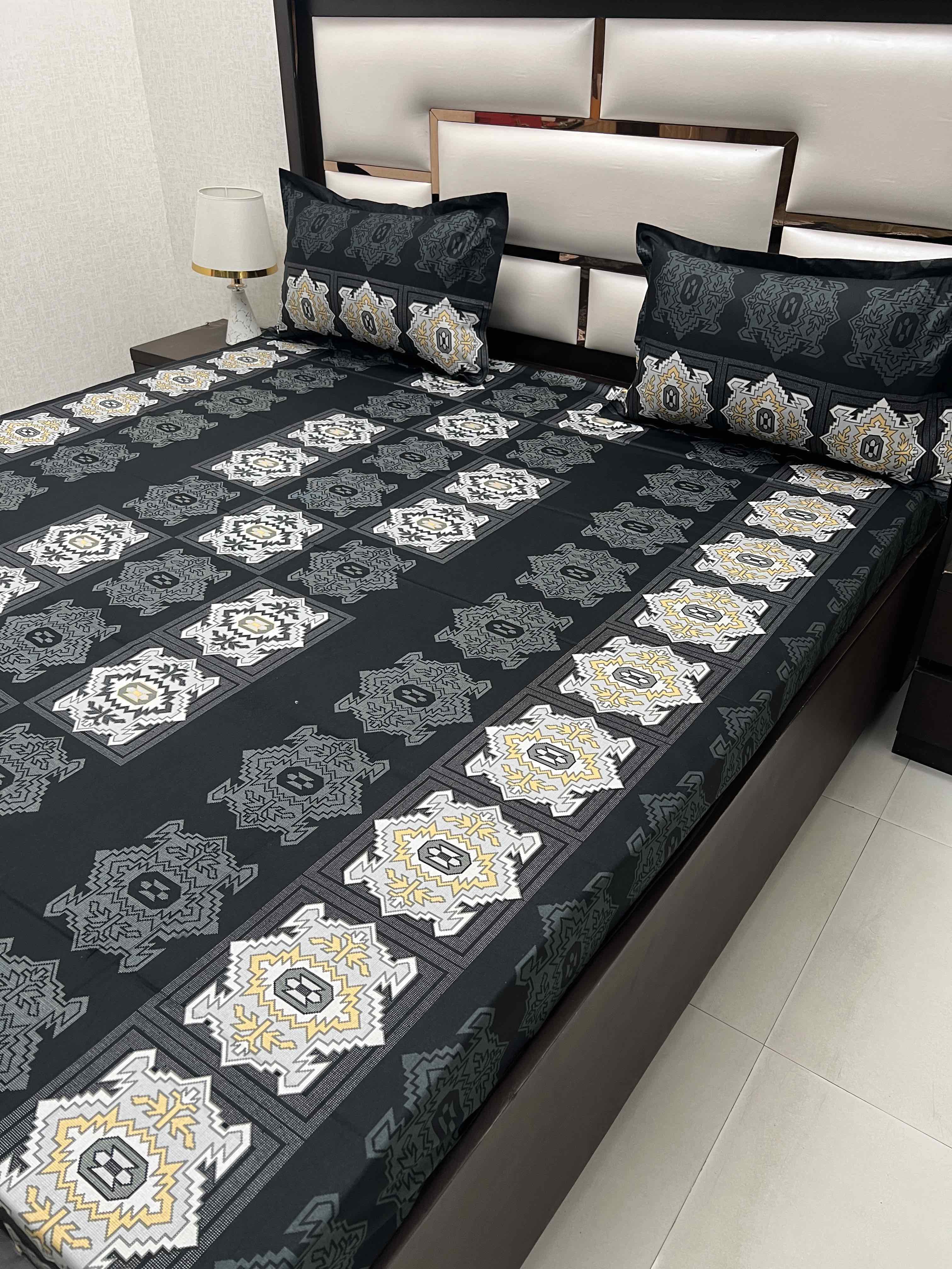 A-4360 - Pure Cotton 180 TC Queen Size Double Bedsheet (228X254) with Two Pillow Covers (43X68)