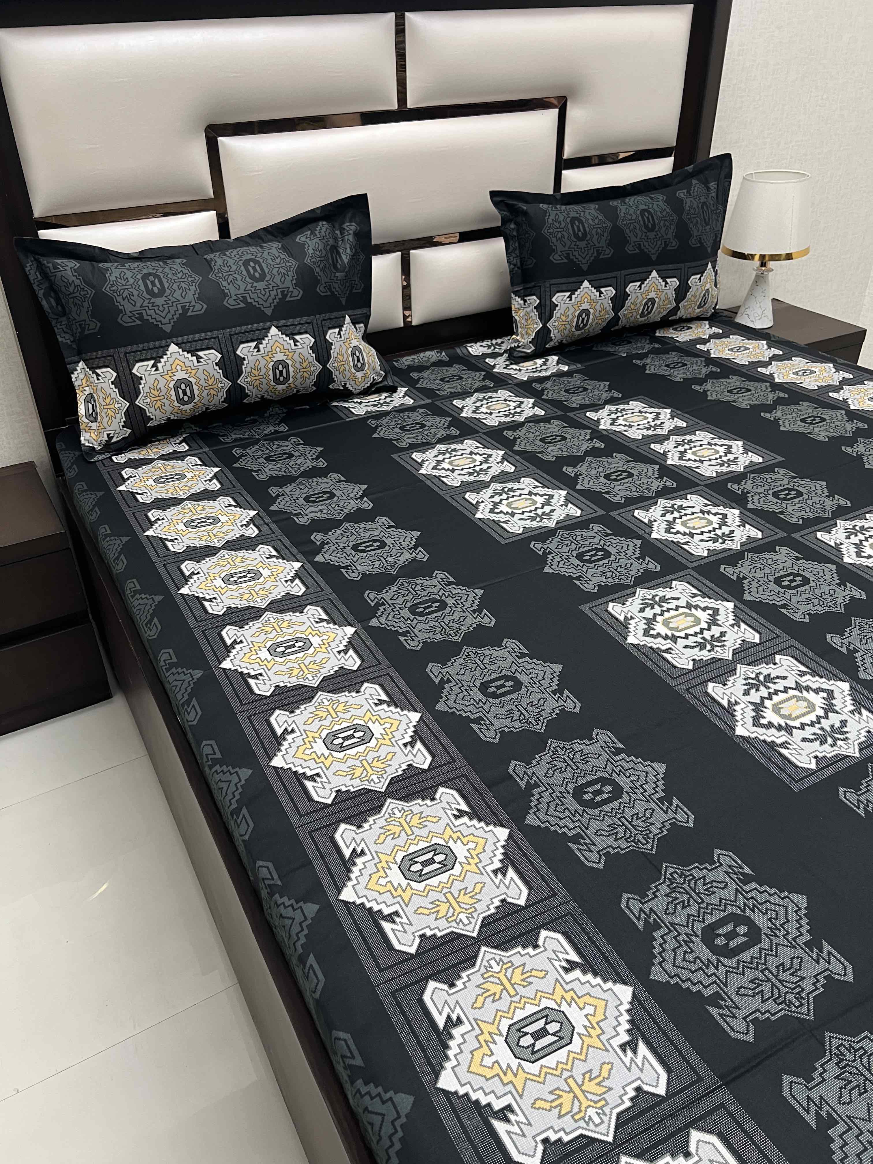 A-4360 - Pure Cotton 180 TC Queen Size Double Bedsheet (228X254) with Two Pillow Covers (43X68)