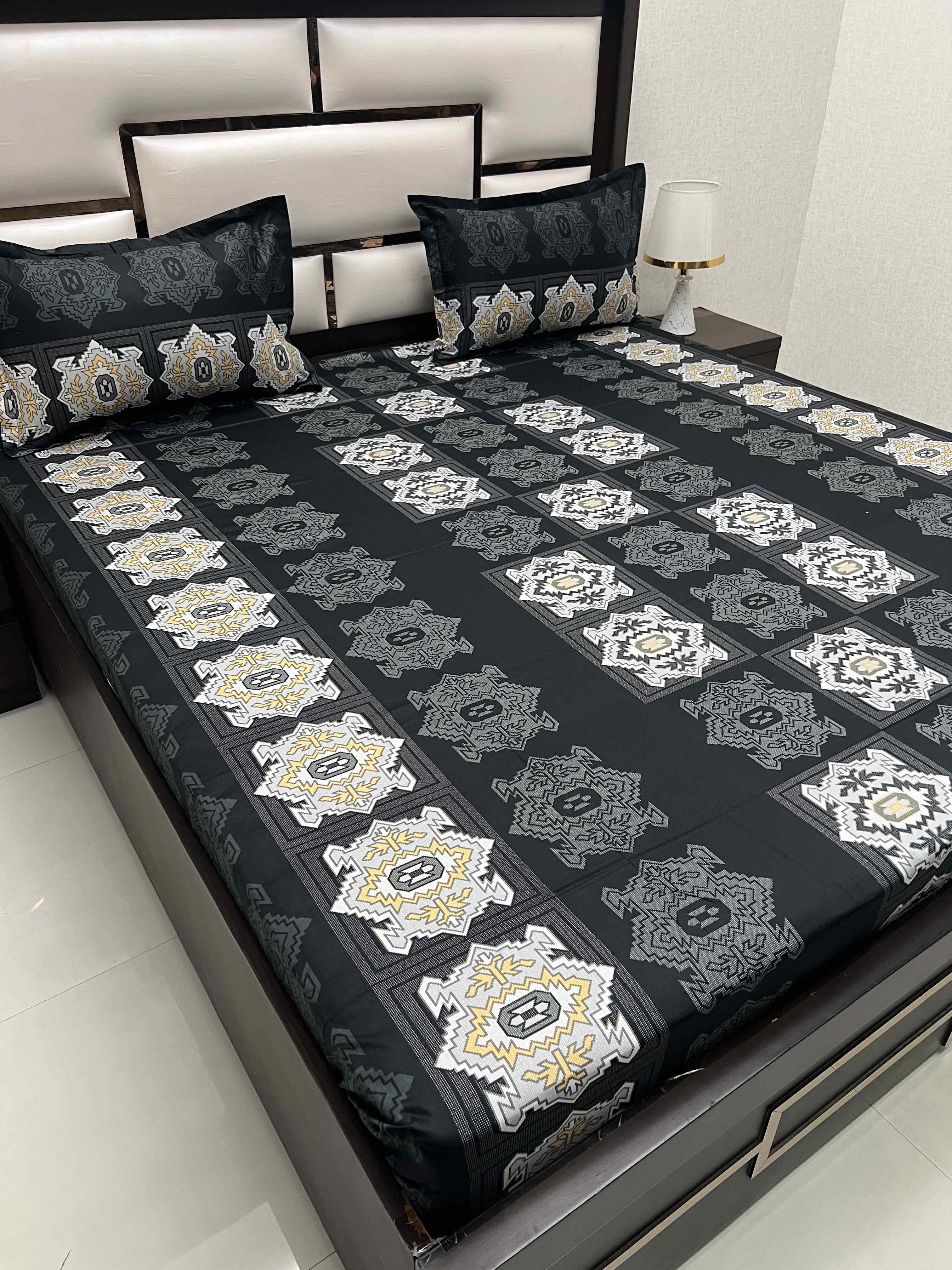 A-4360 - Pure Cotton 180 TC Queen Size Double Bedsheet (228X254) with Two Pillow Covers (43X68)