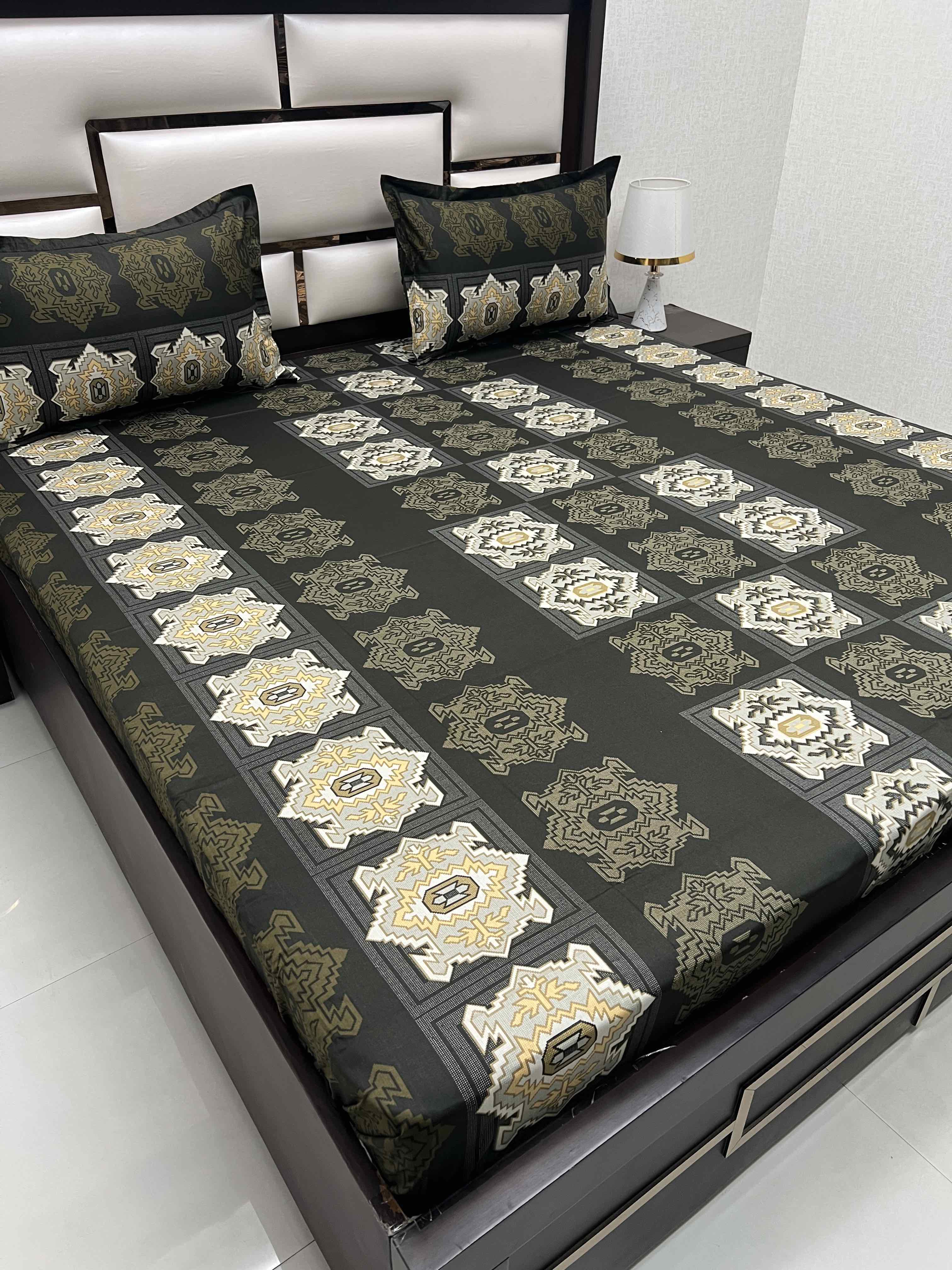 A-4362 - Pure Cotton 180 TC Queen Size Double Bedsheet (228X254) with Two Pillow Covers (43X68)