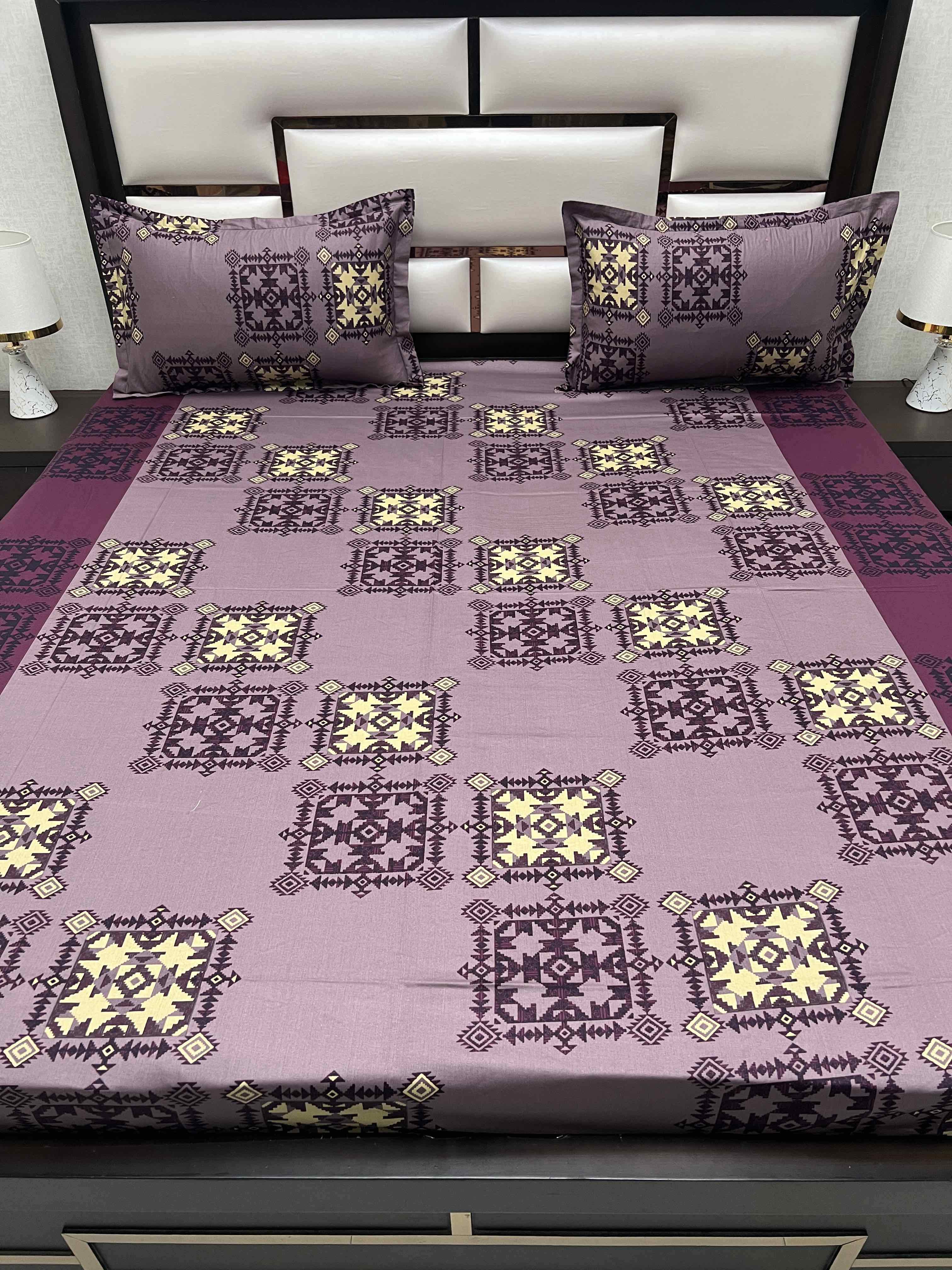 A-4364 - Pure Cotton 180 TC Queen Size Double Bedsheet (228X254) with Two Pillow Covers (43X68)