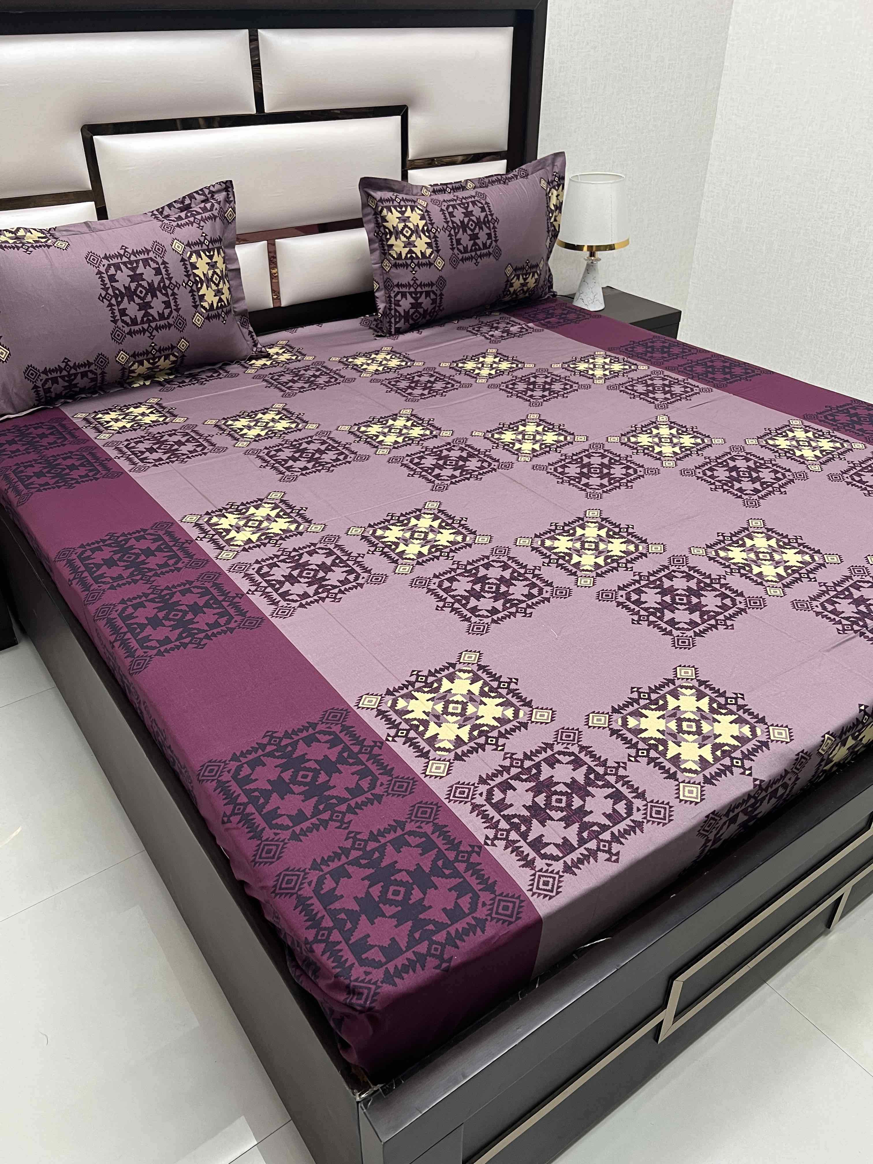 A-4364 - Pure Cotton 180 TC Queen Size Double Bedsheet (228X254) with Two Pillow Covers (43X68)