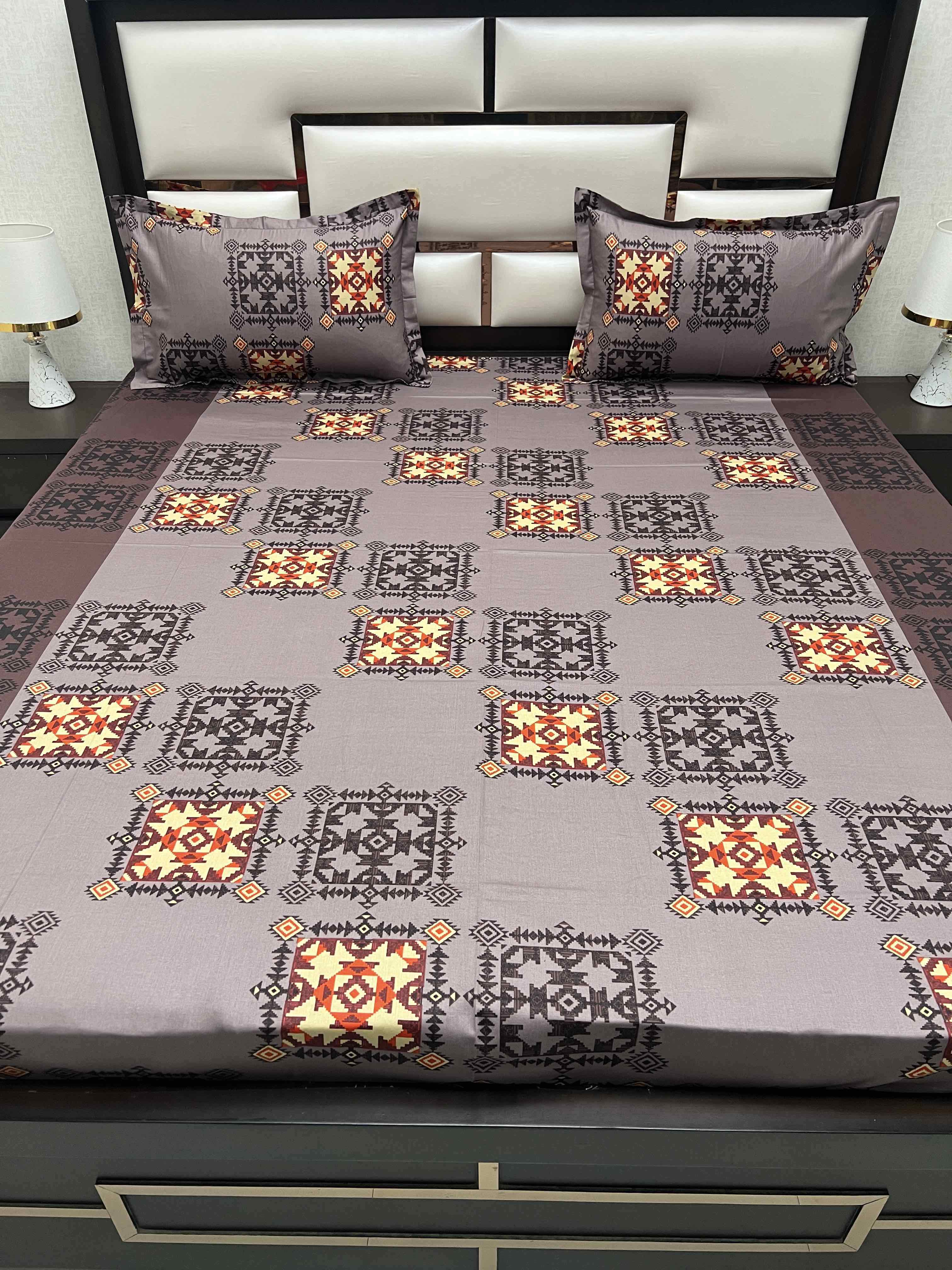 A-4366 - Pure Cotton 180 TC Queen Size Double Bedsheet (228X254) with Two Pillow Covers (43X68)