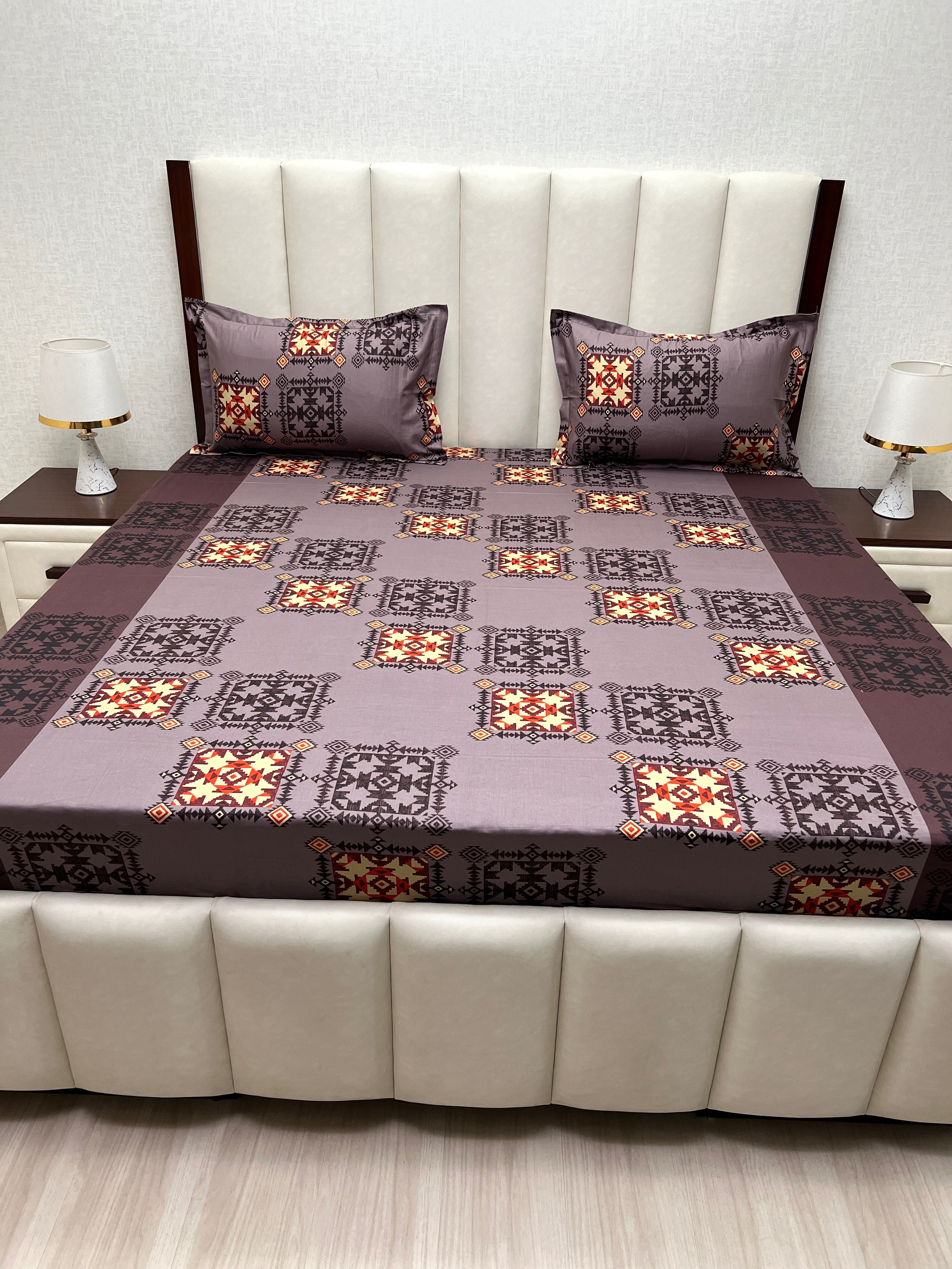 A-4366 - Pure Cotton 180 TC Queen Size Double Bedsheet (228X254) with Two Pillow Covers (43X68)
