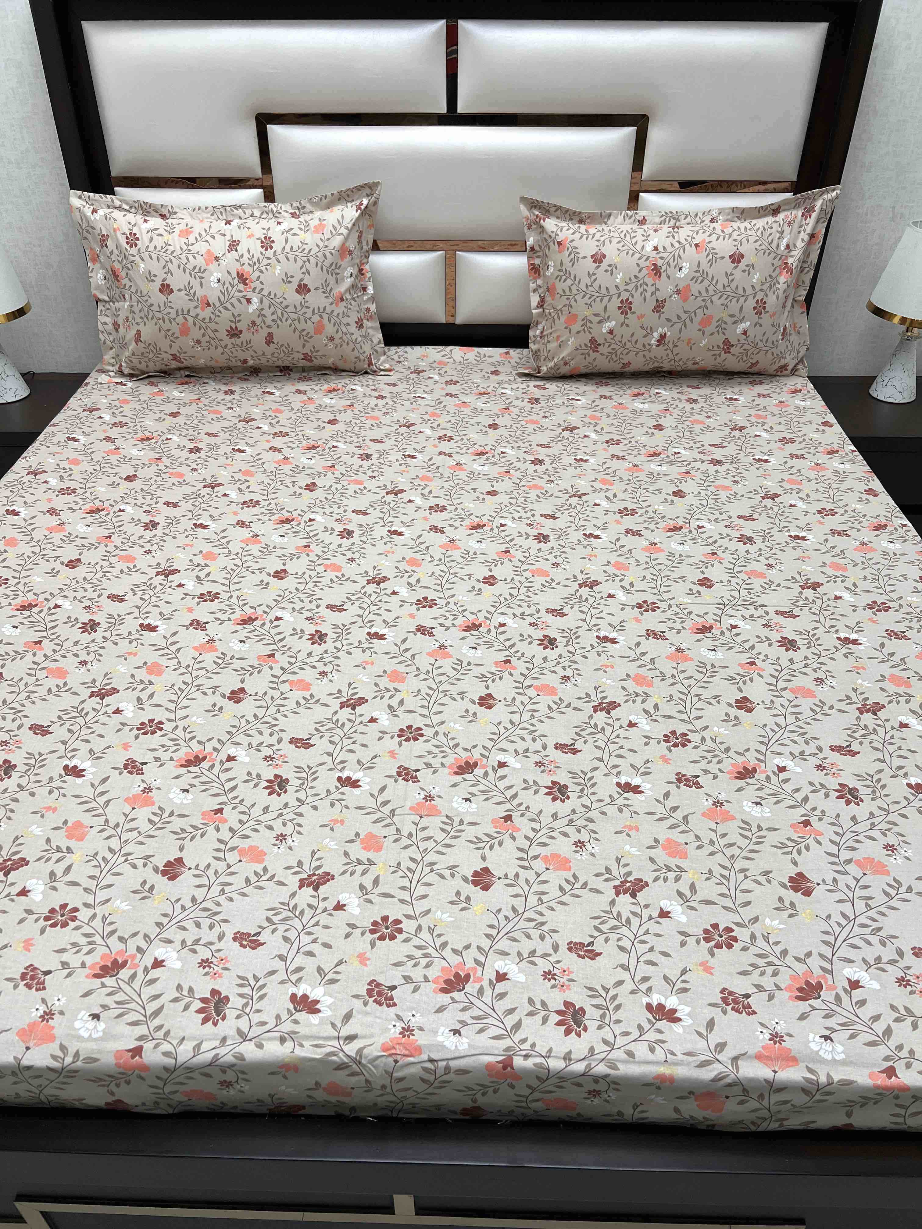 A-4369 - Pure Cotton 180 TC Super King Size Double Bedsheet (274X304) with Two Pillow Covers (50X76)