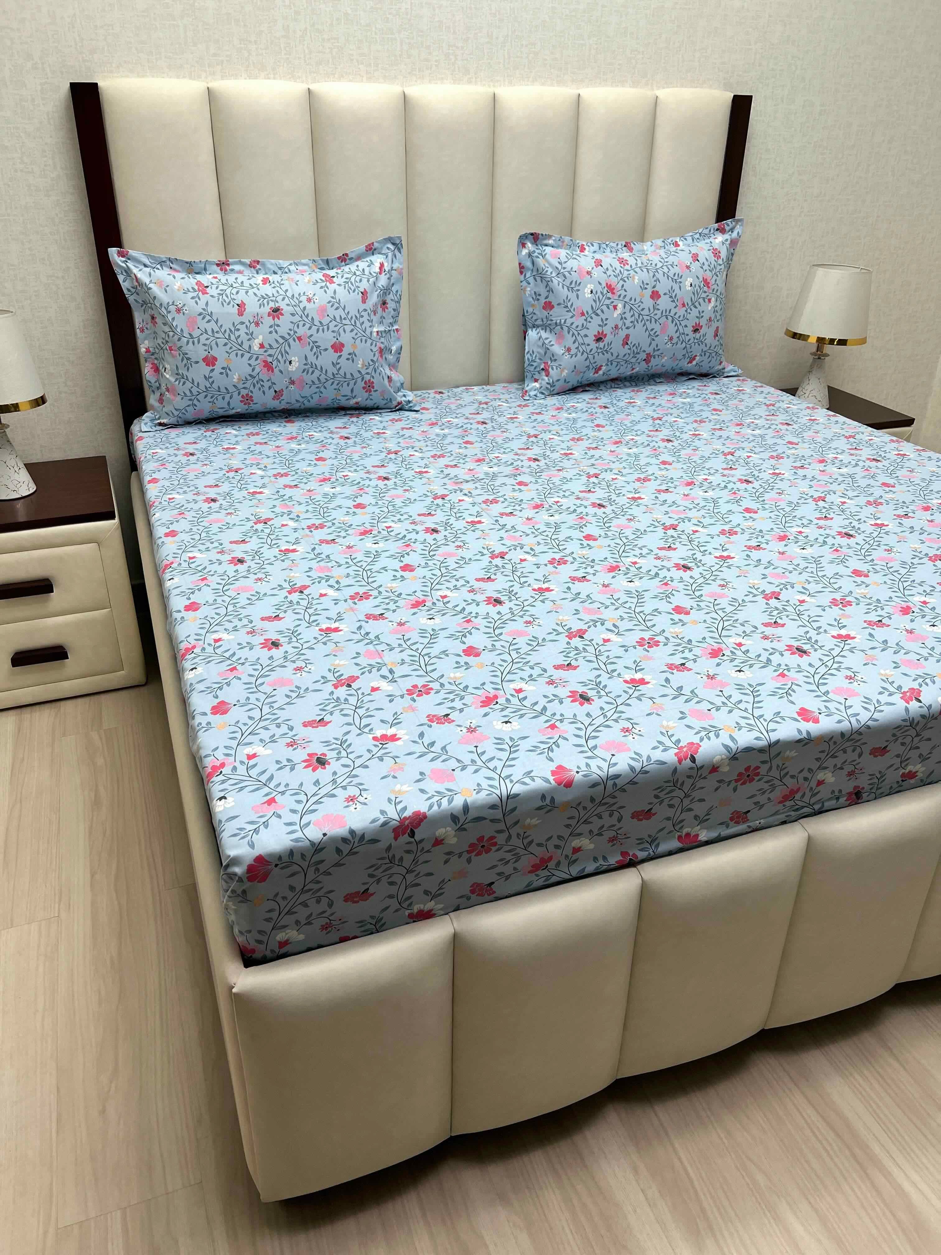 A-4370 - Pure Cotton 180 TC Super King Size Double Bedsheet (274X304) with Two Pillow Covers (50X76)