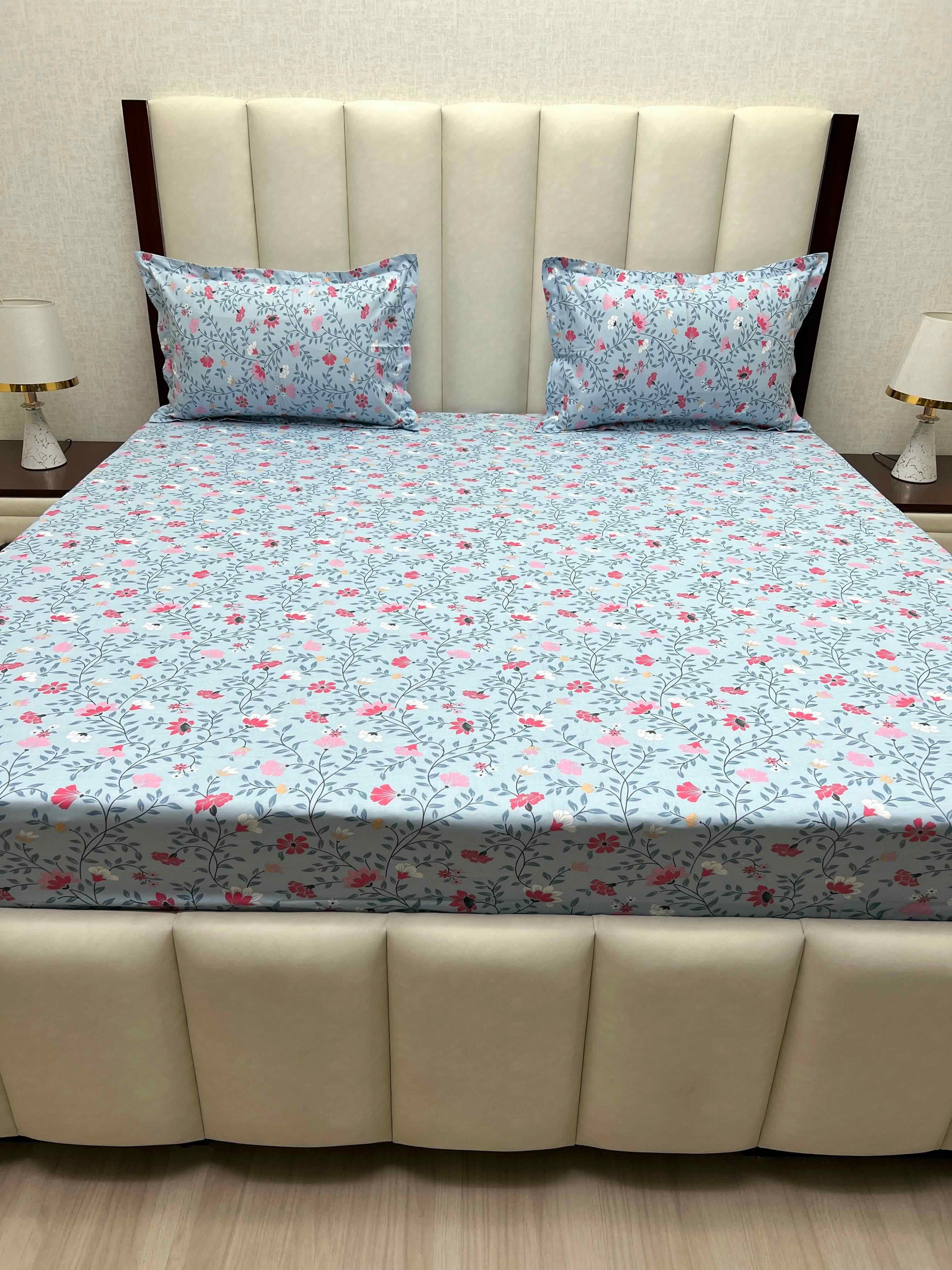 A-4370 - Pure Cotton 180 TC Super King Size Double Bedsheet (274X304) with Two Pillow Covers (50X76)