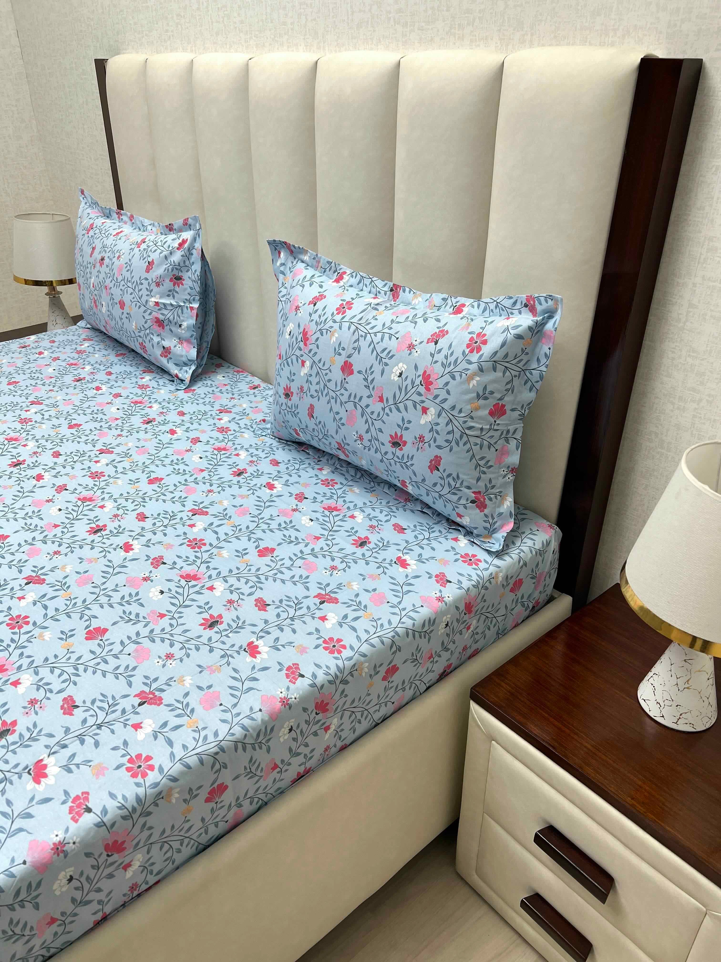 A-4370 - Pure Cotton 180 TC Super King Size Double Bedsheet (274X304) with Two Pillow Covers (50X76)