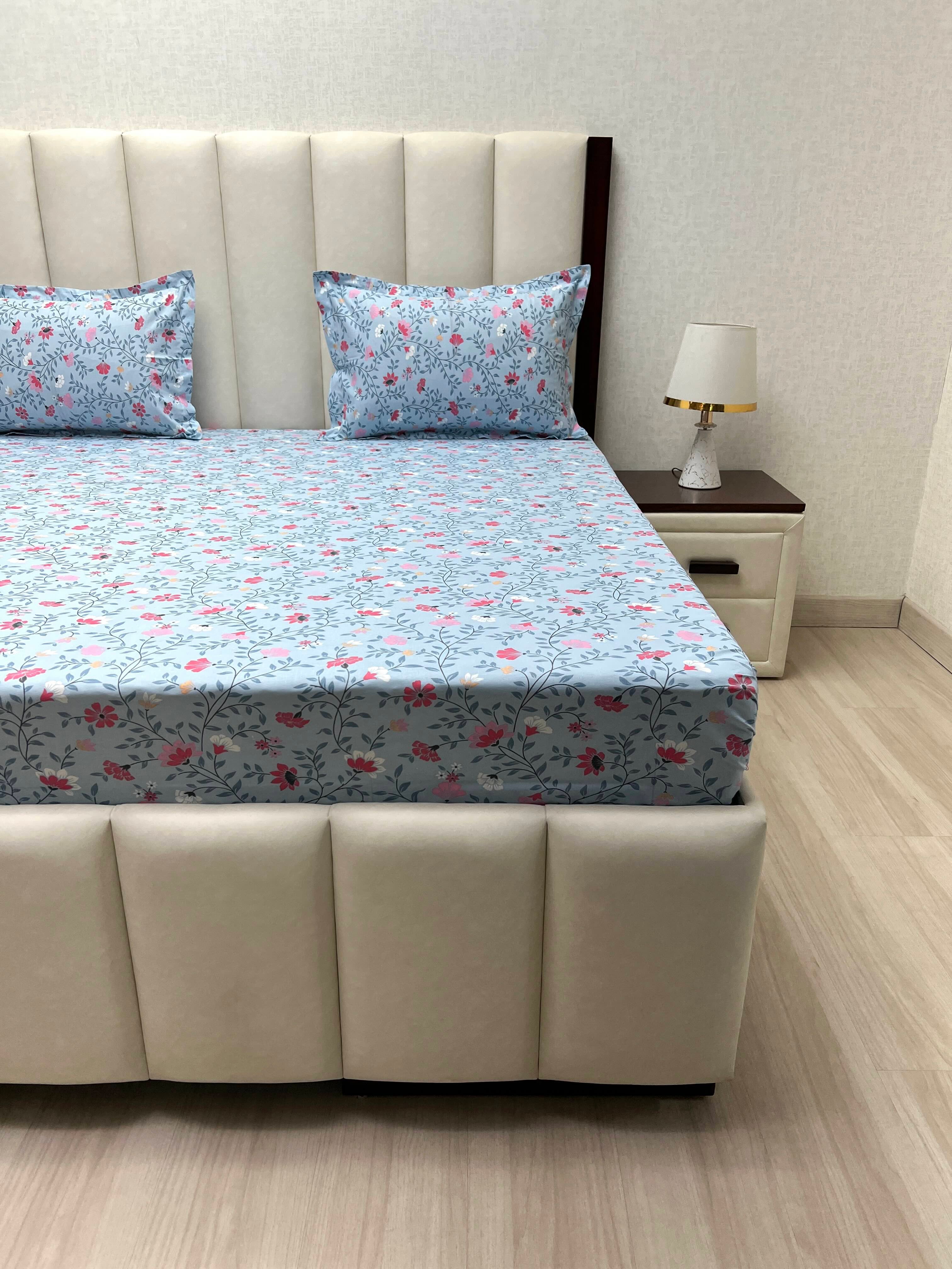 A-4370 - Pure Cotton 180 TC Super King Size Double Bedsheet (274X304) with Two Pillow Covers (50X76)