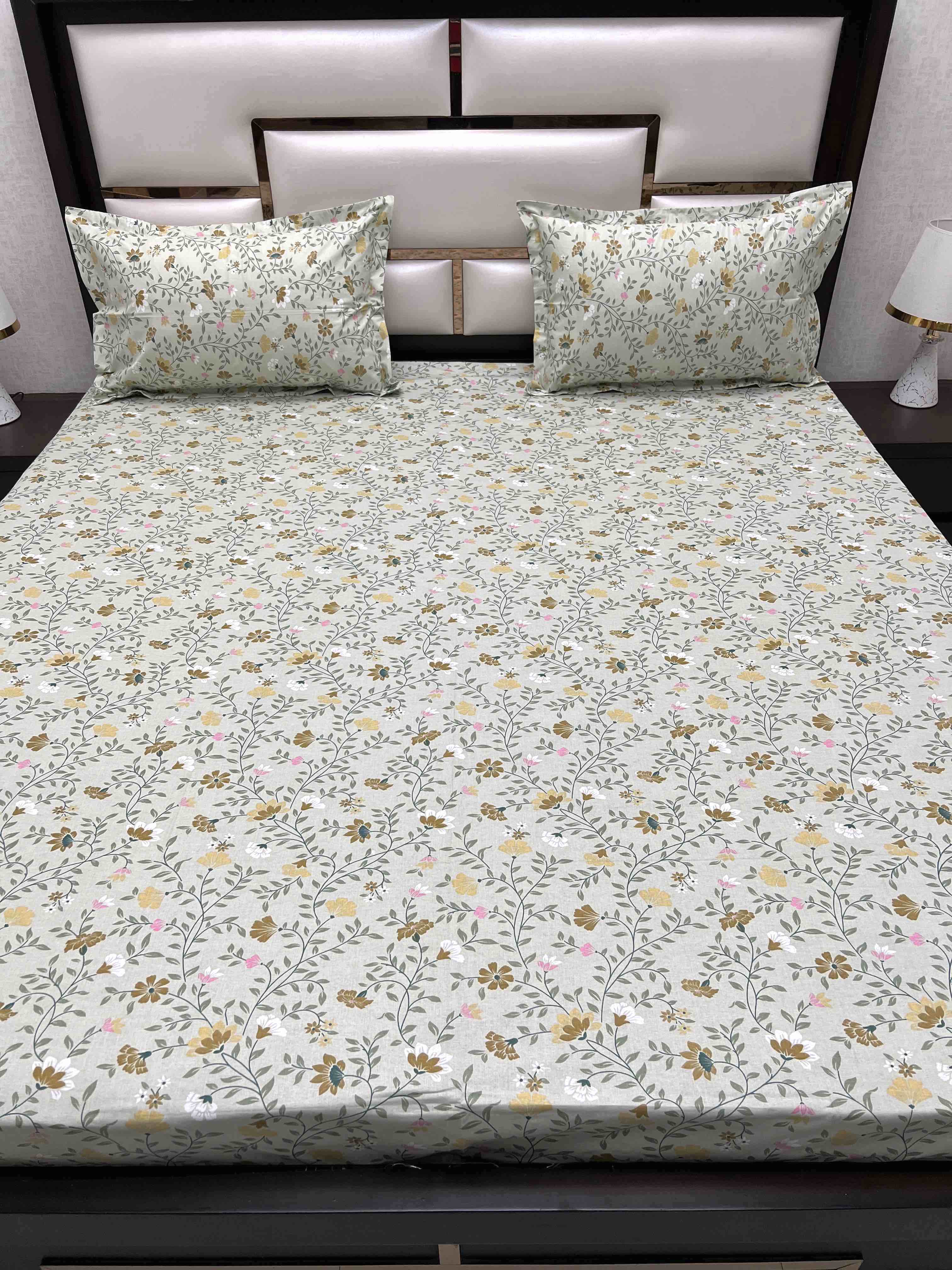 A-4371 - Pure Cotton 180 TC Super King Size Double Bedsheet (274X304) with Two Pillow Covers (50X76)