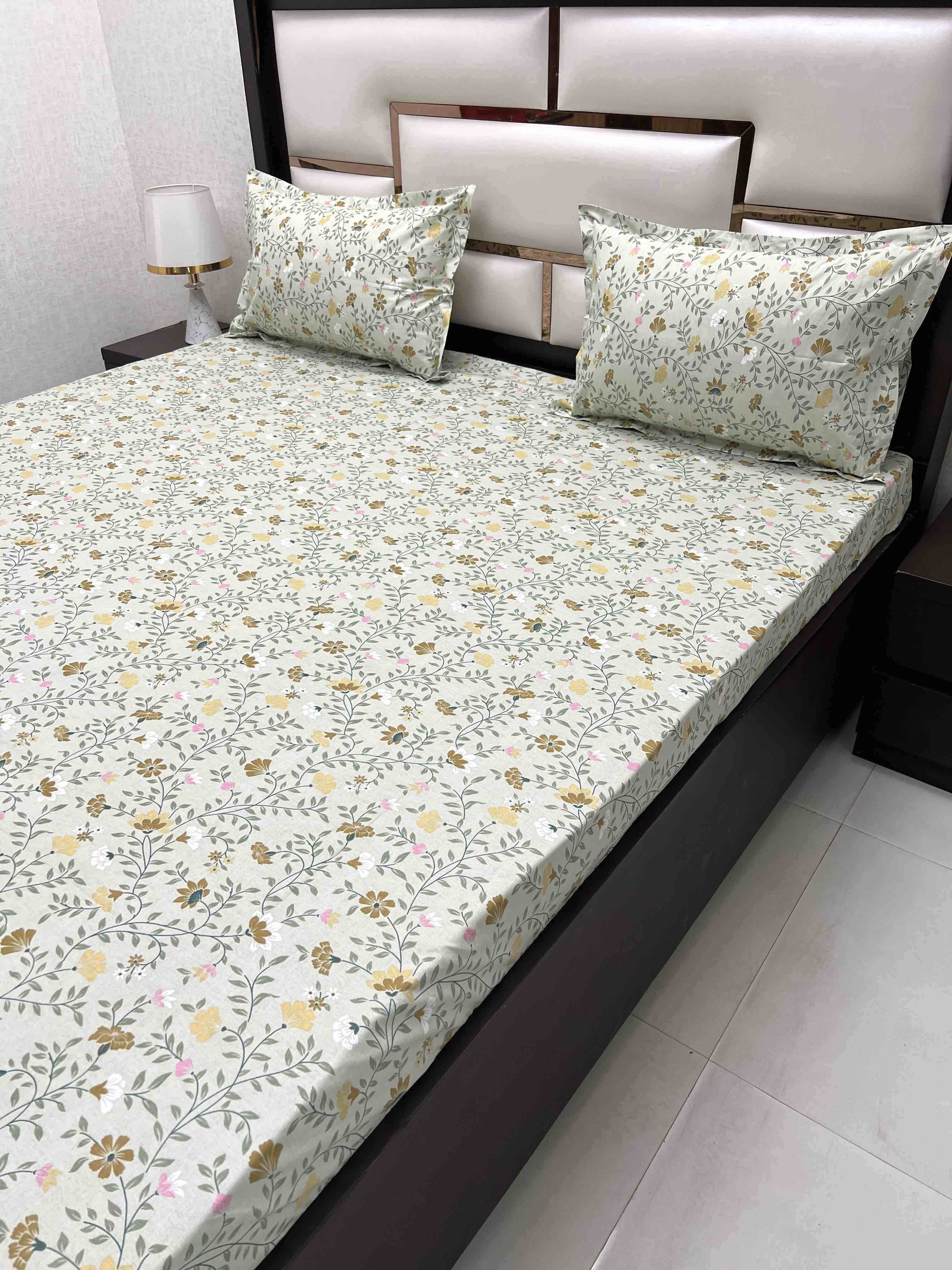 A-4371 - Pure Cotton 180 TC Super King Size Double Bedsheet (274X304) with Two Pillow Covers (50X76)