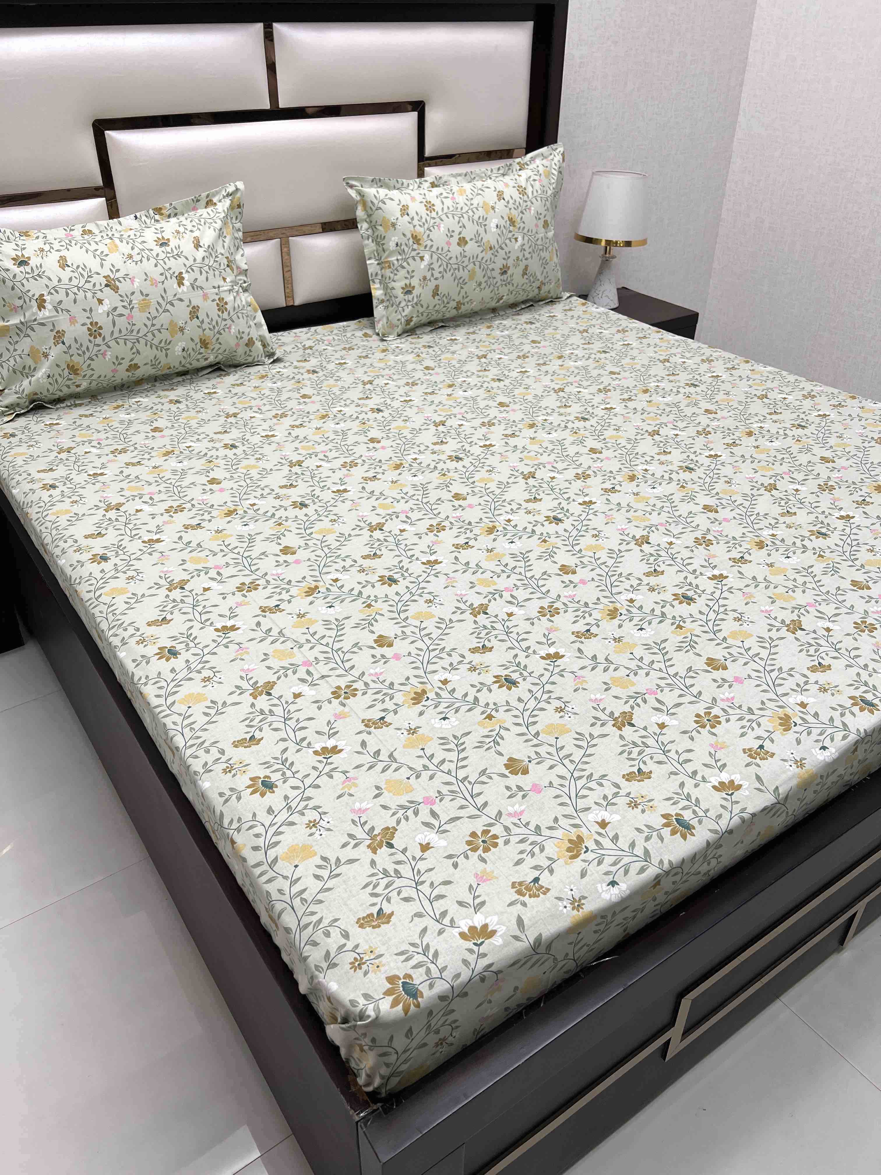 A-4371 - Pure Cotton 180 TC Super King Size Double Bedsheet (274X304) with Two Pillow Covers (50X76)