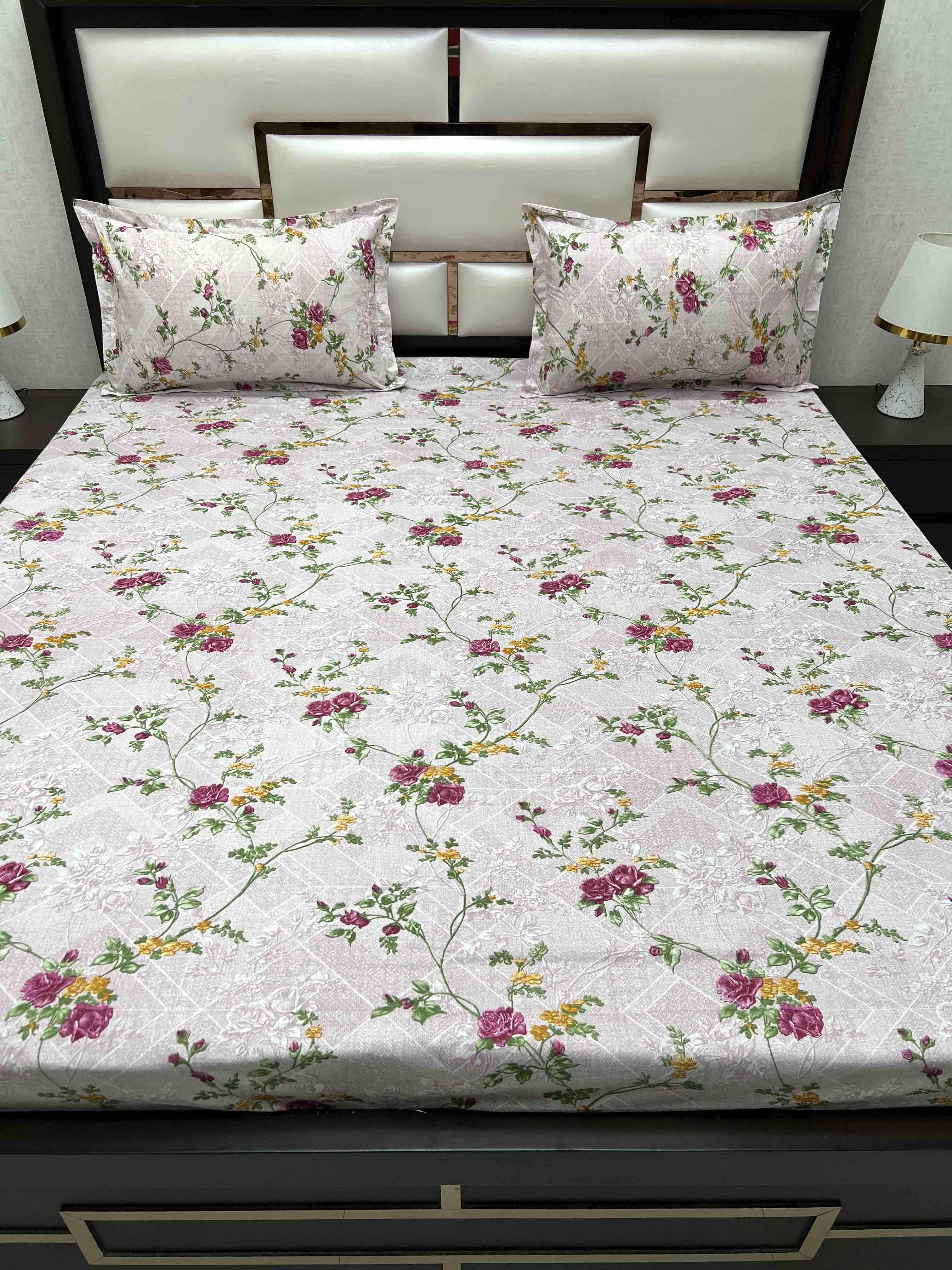 A-4376 - Pure Cotton 180 TC Super King Size Double Bedsheet (274X304) with Two Pillow Covers (50X76)