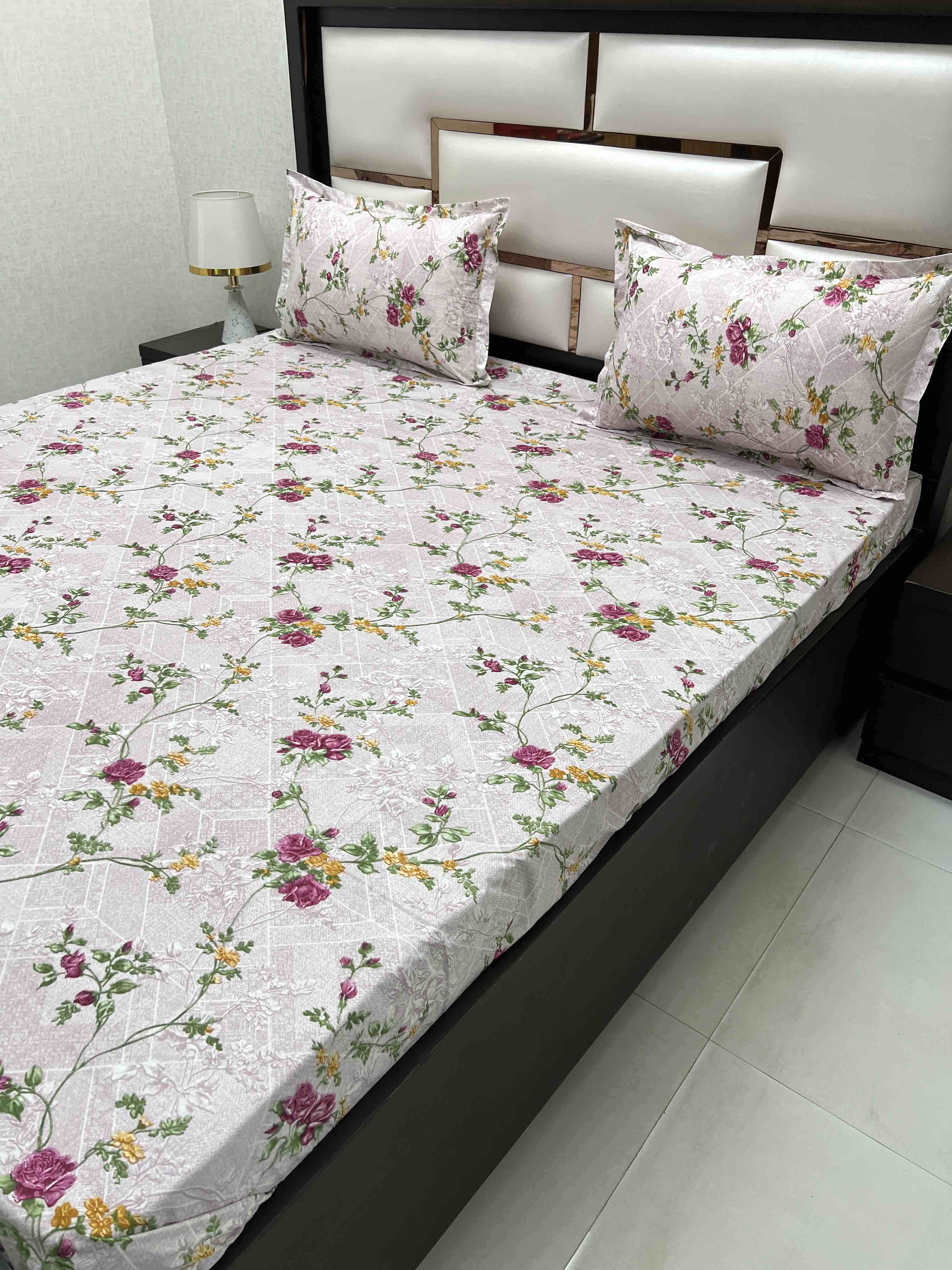 A-4376 - Pure Cotton 180 TC Super King Size Double Bedsheet (274X304) with Two Pillow Covers (50X76)