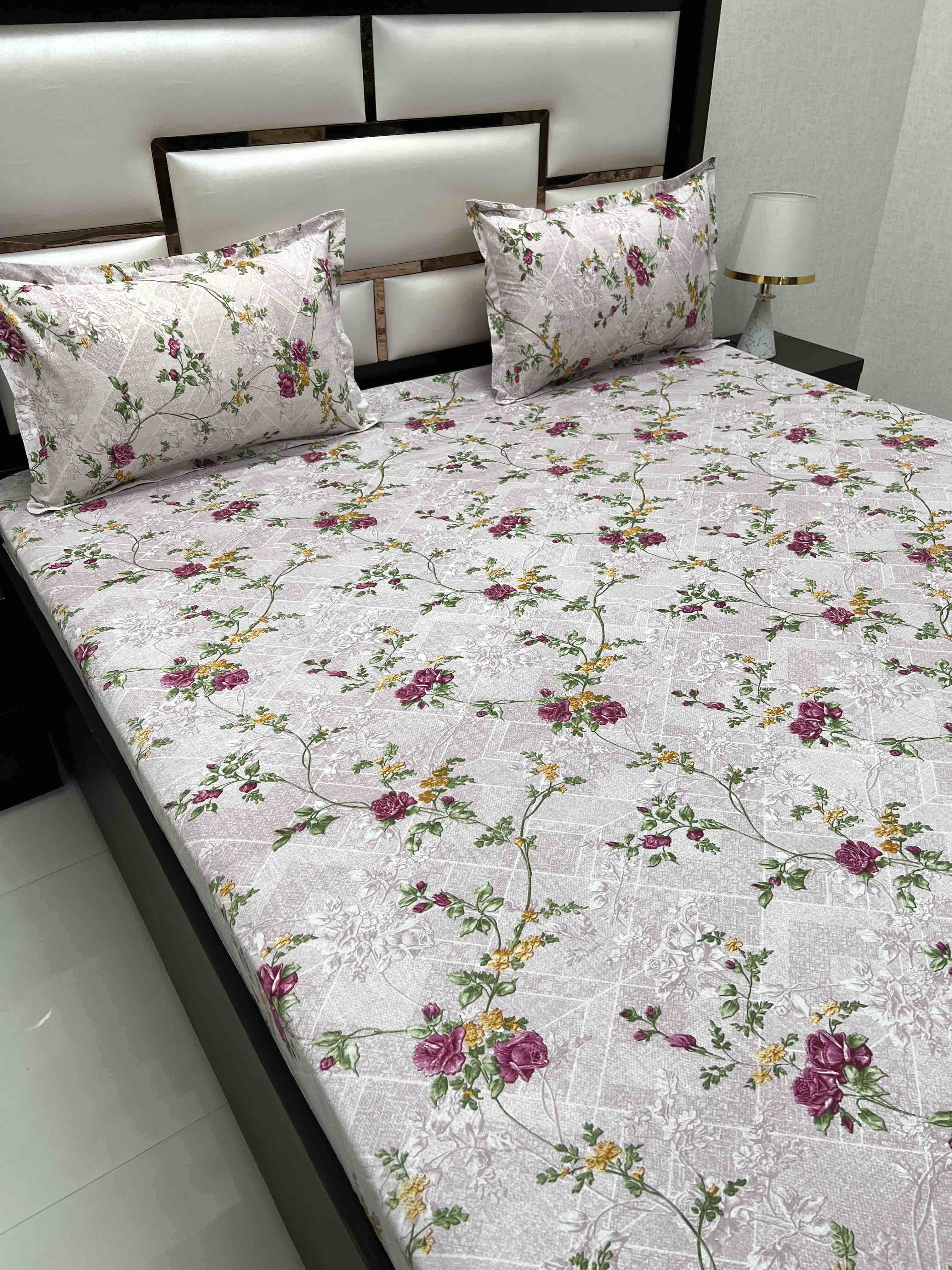 A-4376 - Pure Cotton 180 TC Super King Size Double Bedsheet (274X304) with Two Pillow Covers (50X76)