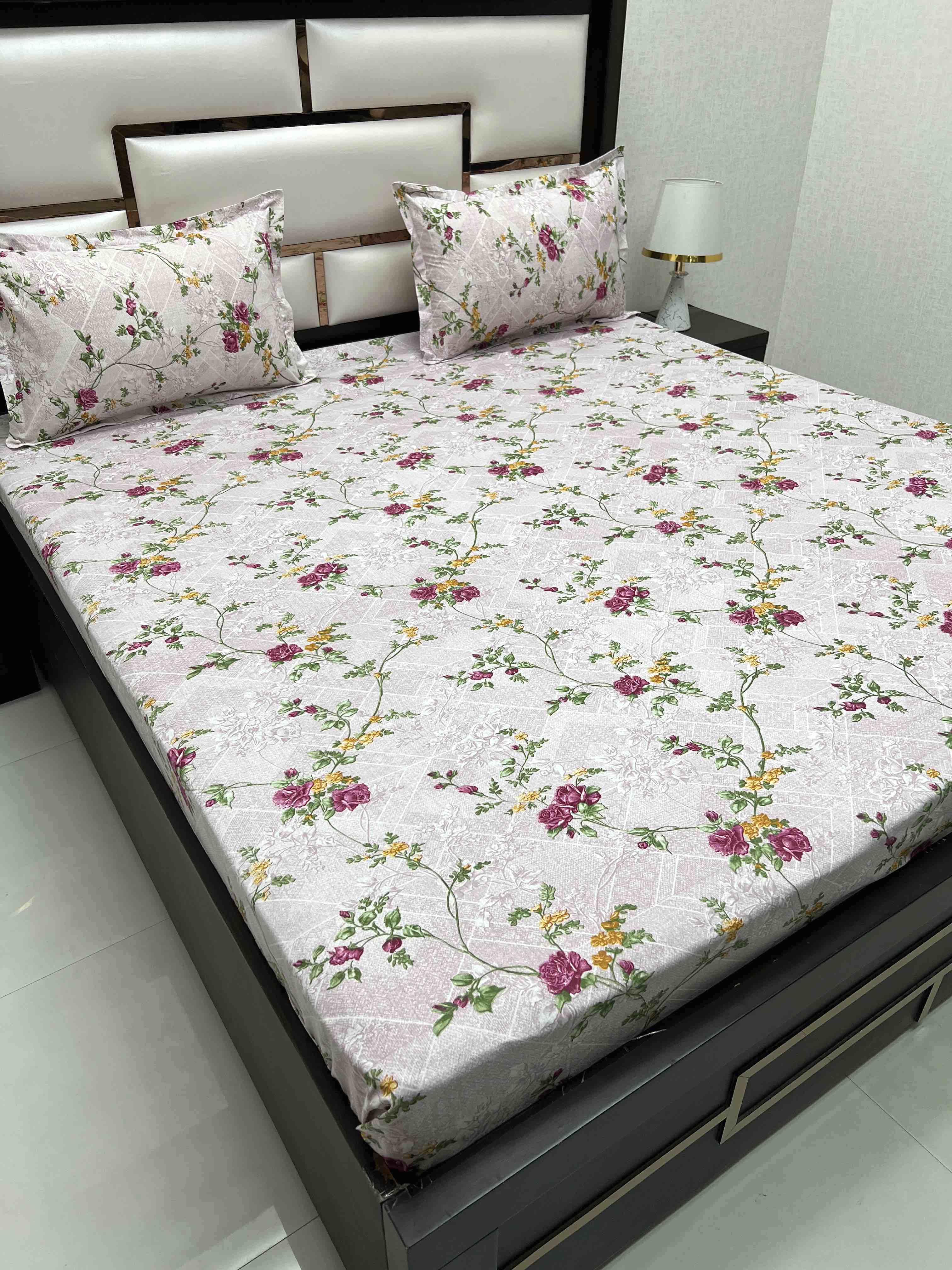 A-4376 - Pure Cotton 180 TC Super King Size Double Bedsheet (274X304) with Two Pillow Covers (50X76)