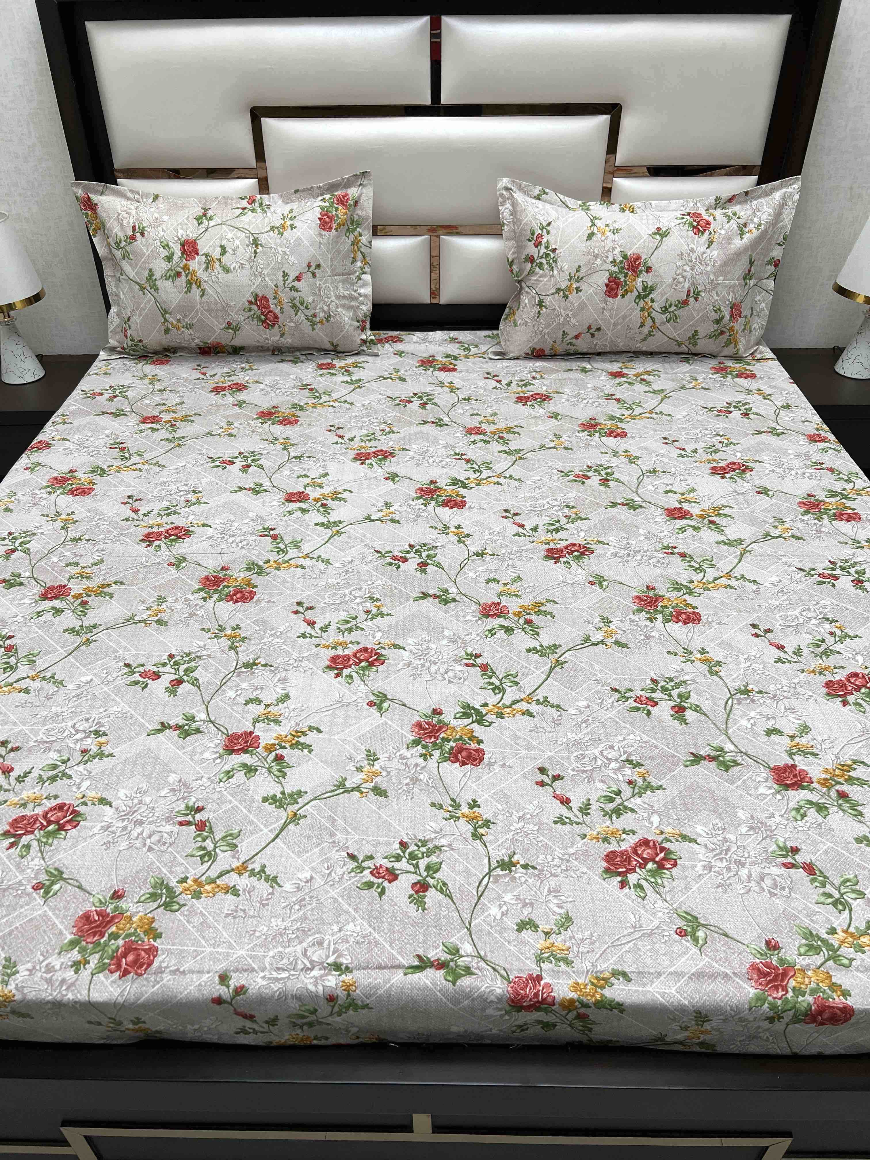 A-4377 - Pure Cotton 180 TC Super King Size Double Bedsheet (274X304) with Two Pillow Covers (50X76)