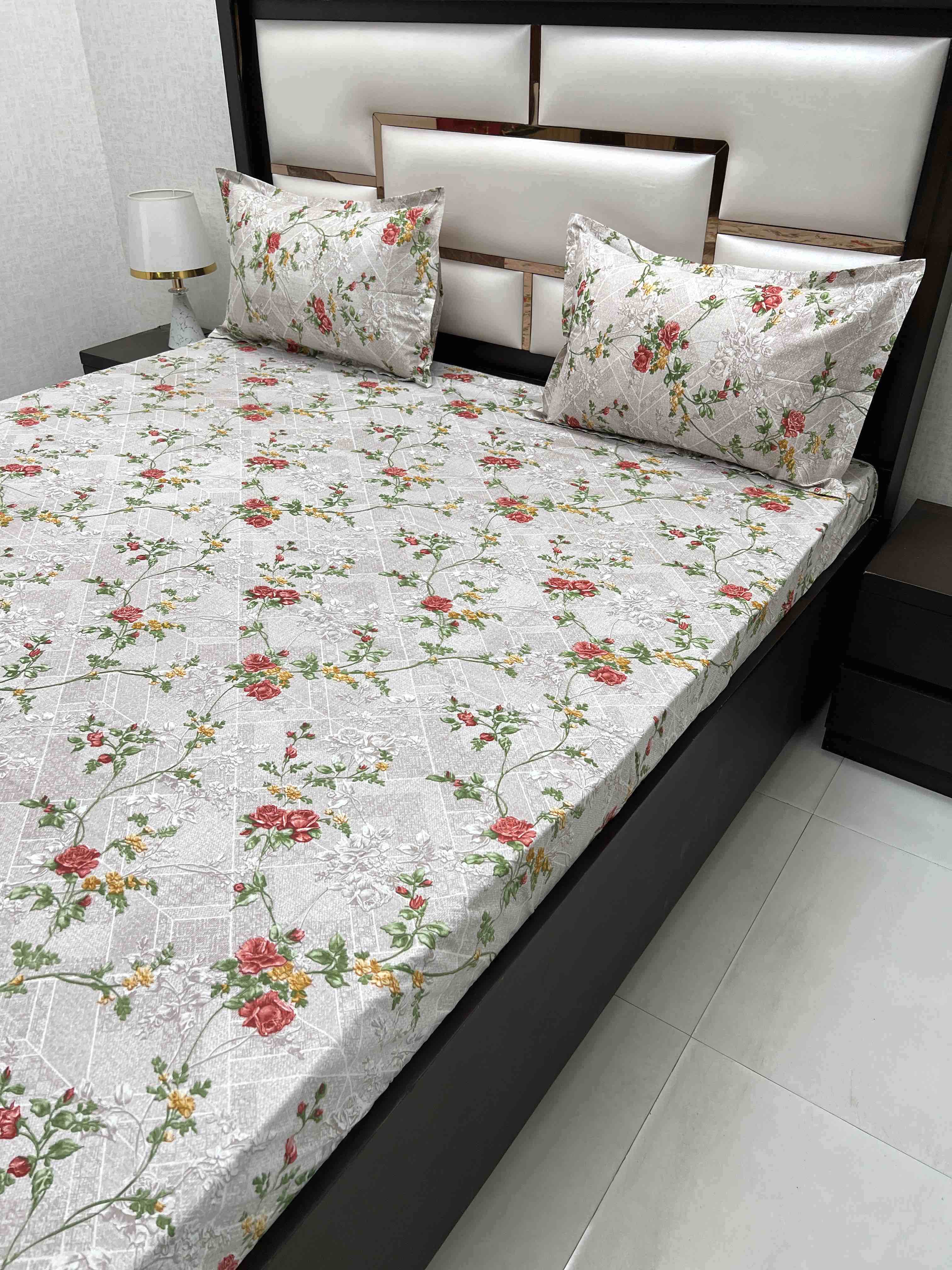 A-4377 - Pure Cotton 180 TC Super King Size Double Bedsheet (274X304) with Two Pillow Covers (50X76)