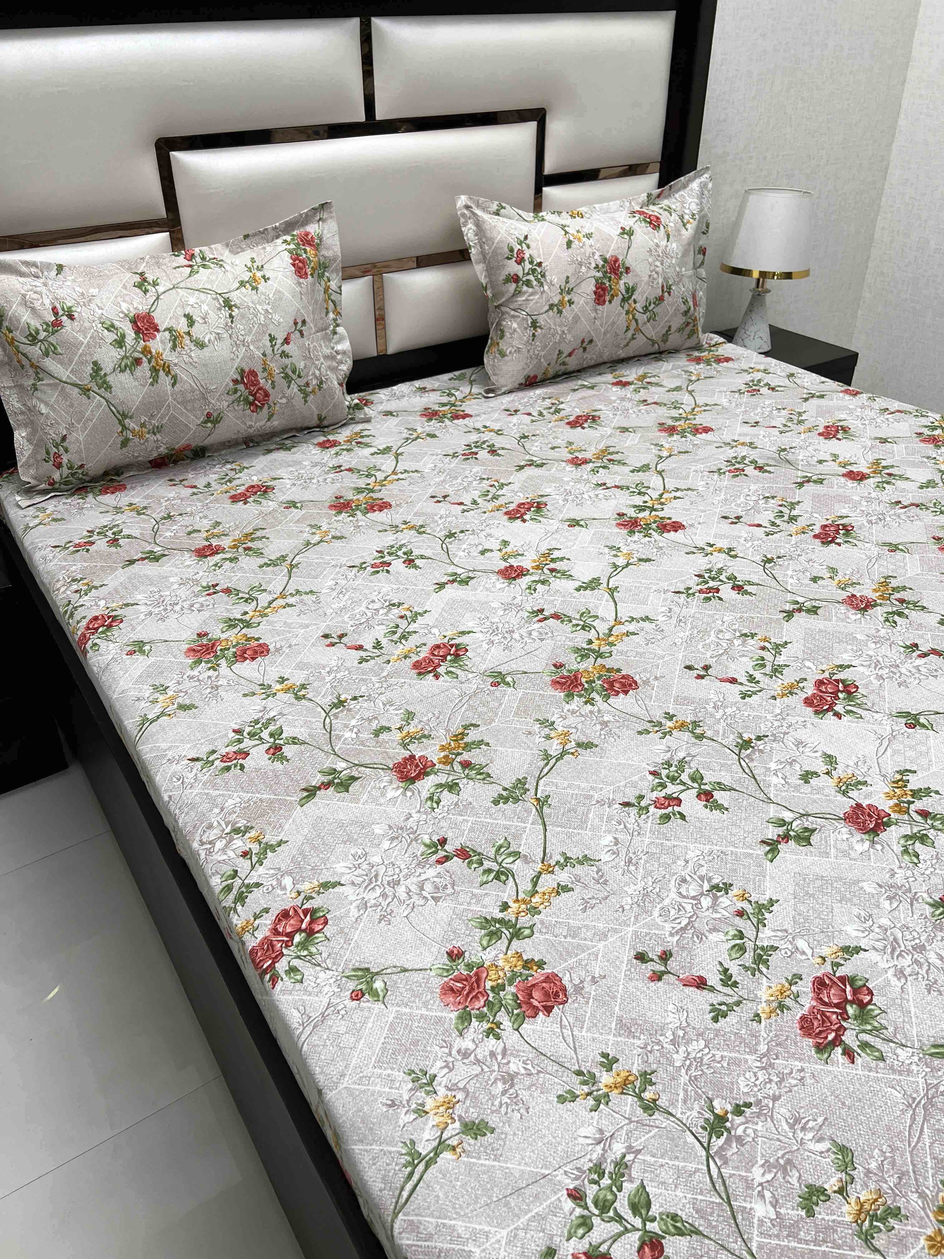 A-4377 - Pure Cotton 180 TC Super King Size Double Bedsheet (274X304) with Two Pillow Covers (50X76)