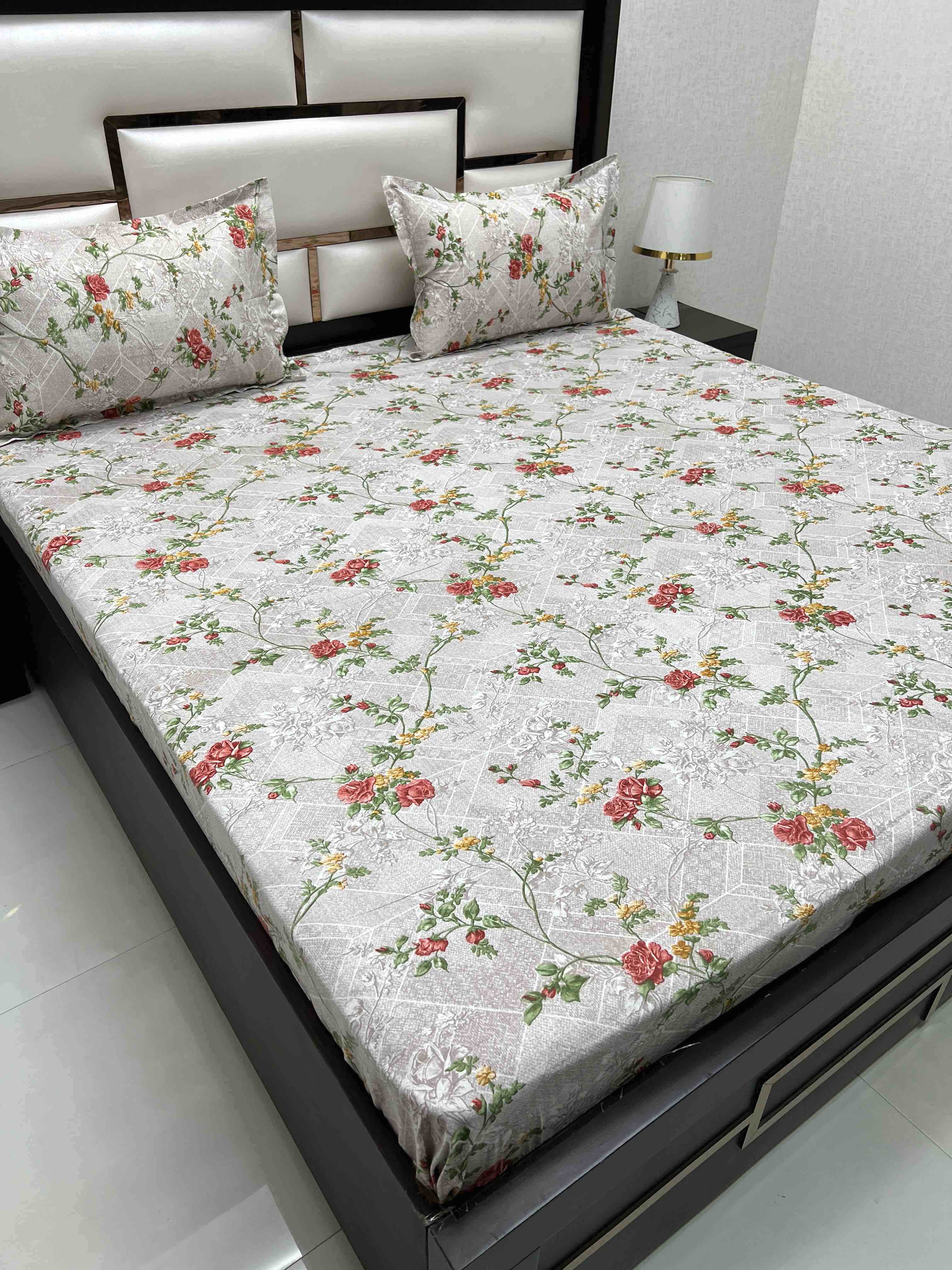 A-4377 - Pure Cotton 180 TC Super King Size Double Bedsheet (274X304) with Two Pillow Covers (50X76)