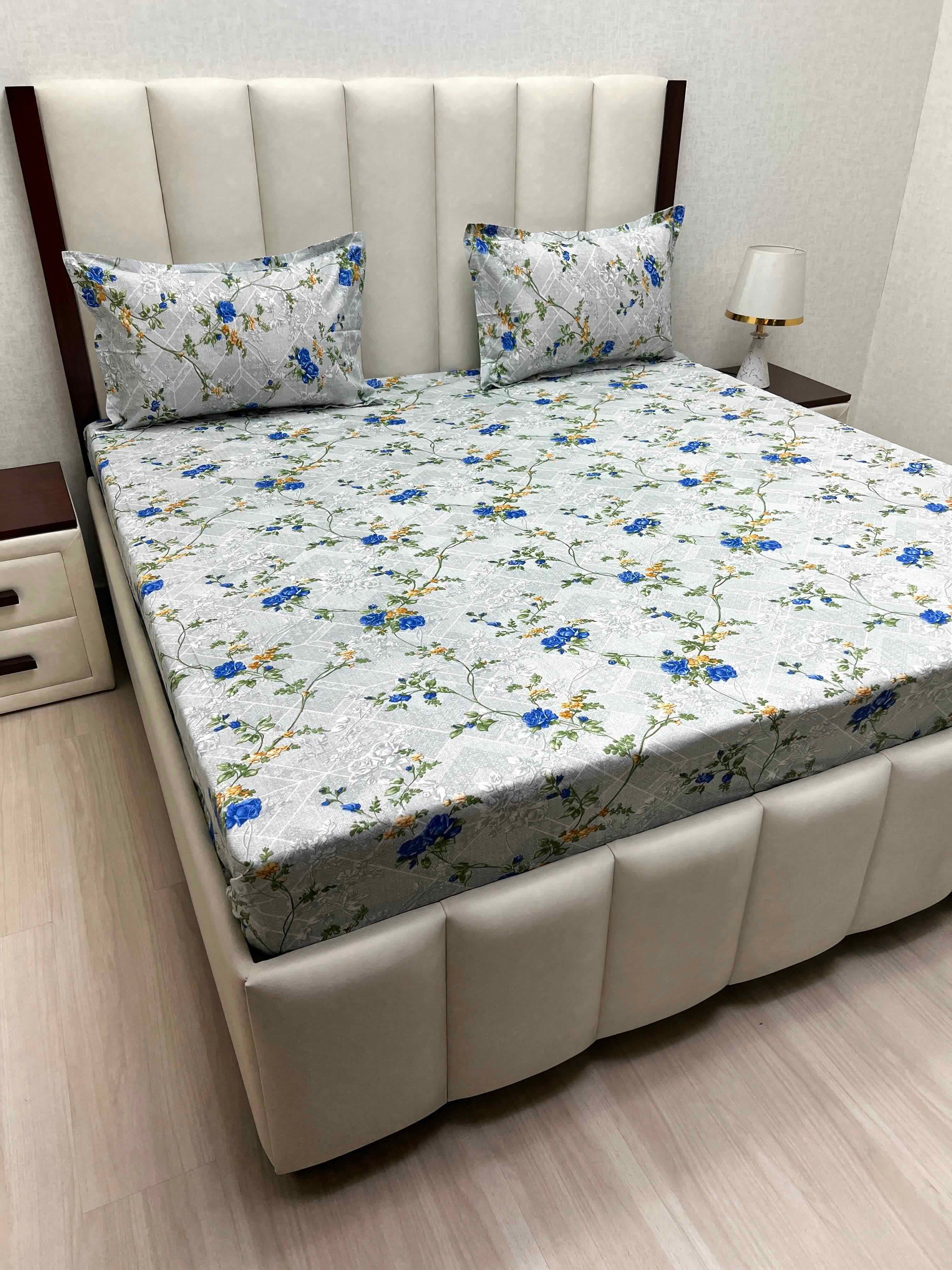 A-4378 - Pure Cotton 180 TC Super King Size Double Bedsheet (274X304) with Two Pillow Covers (50X76)