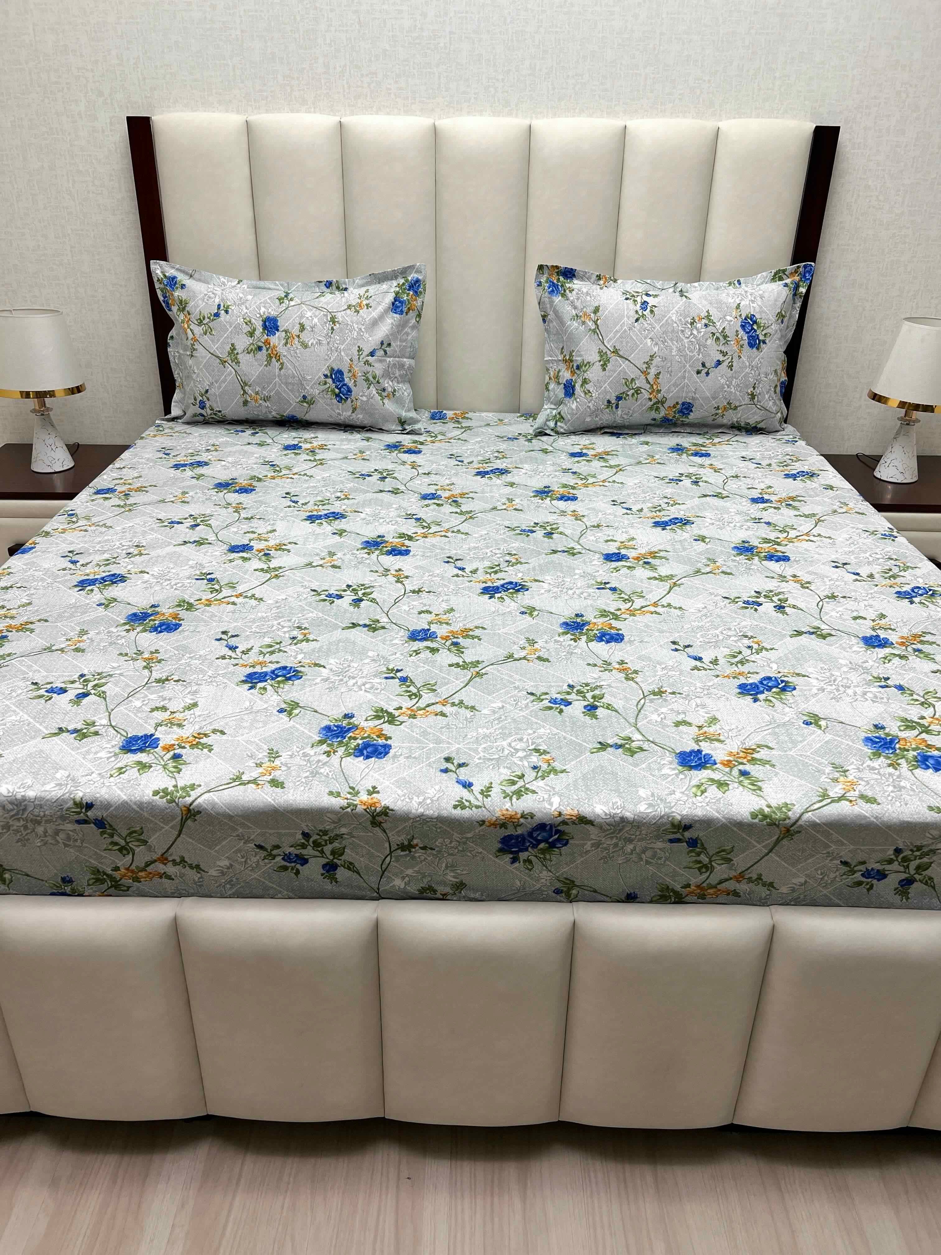 A-4378 - Pure Cotton 180 TC Super King Size Double Bedsheet (274X304) with Two Pillow Covers (50X76)