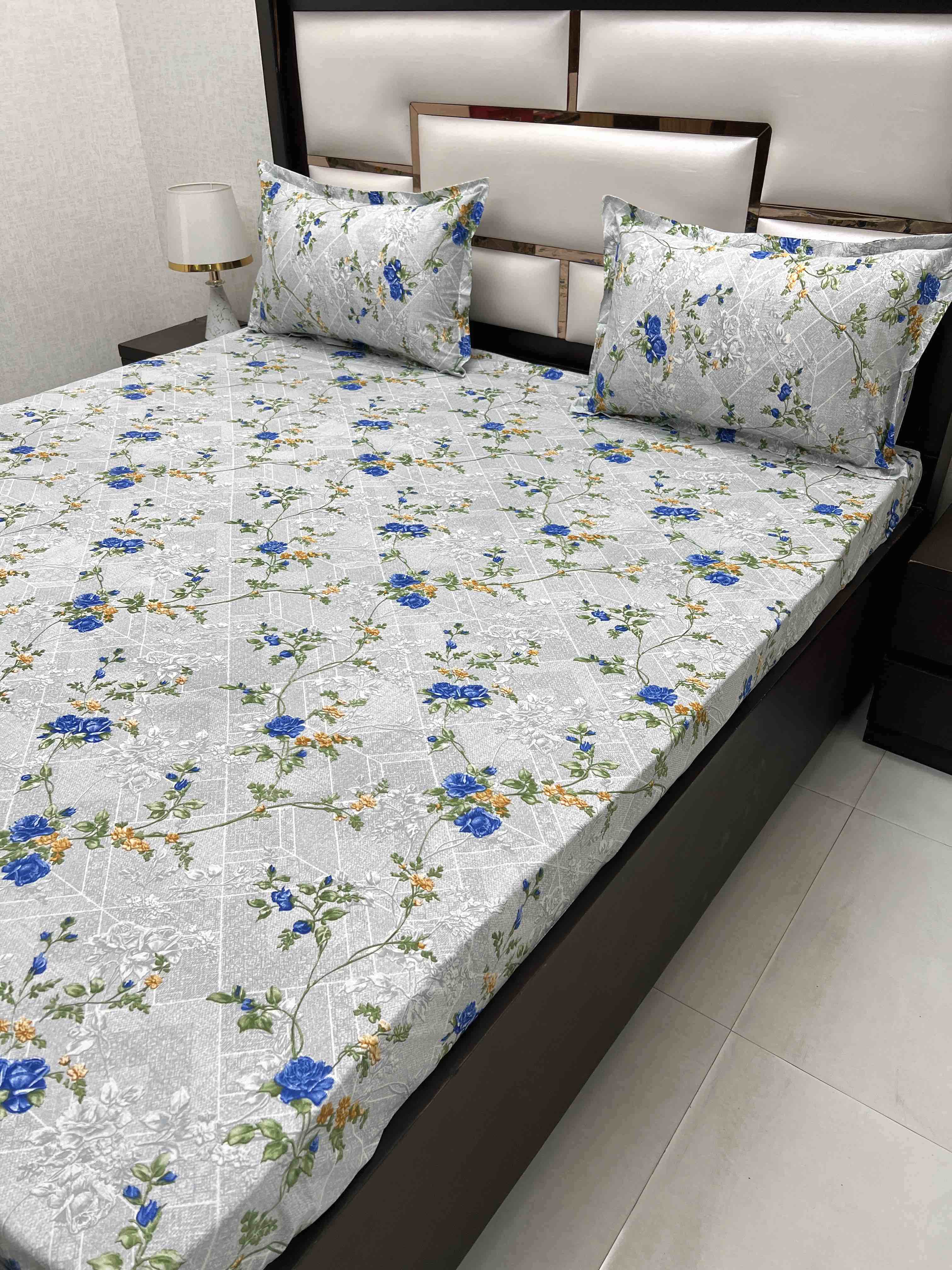 A-4378 - Pure Cotton 180 TC Super King Size Double Bedsheet (274X304) with Two Pillow Covers (50X76)