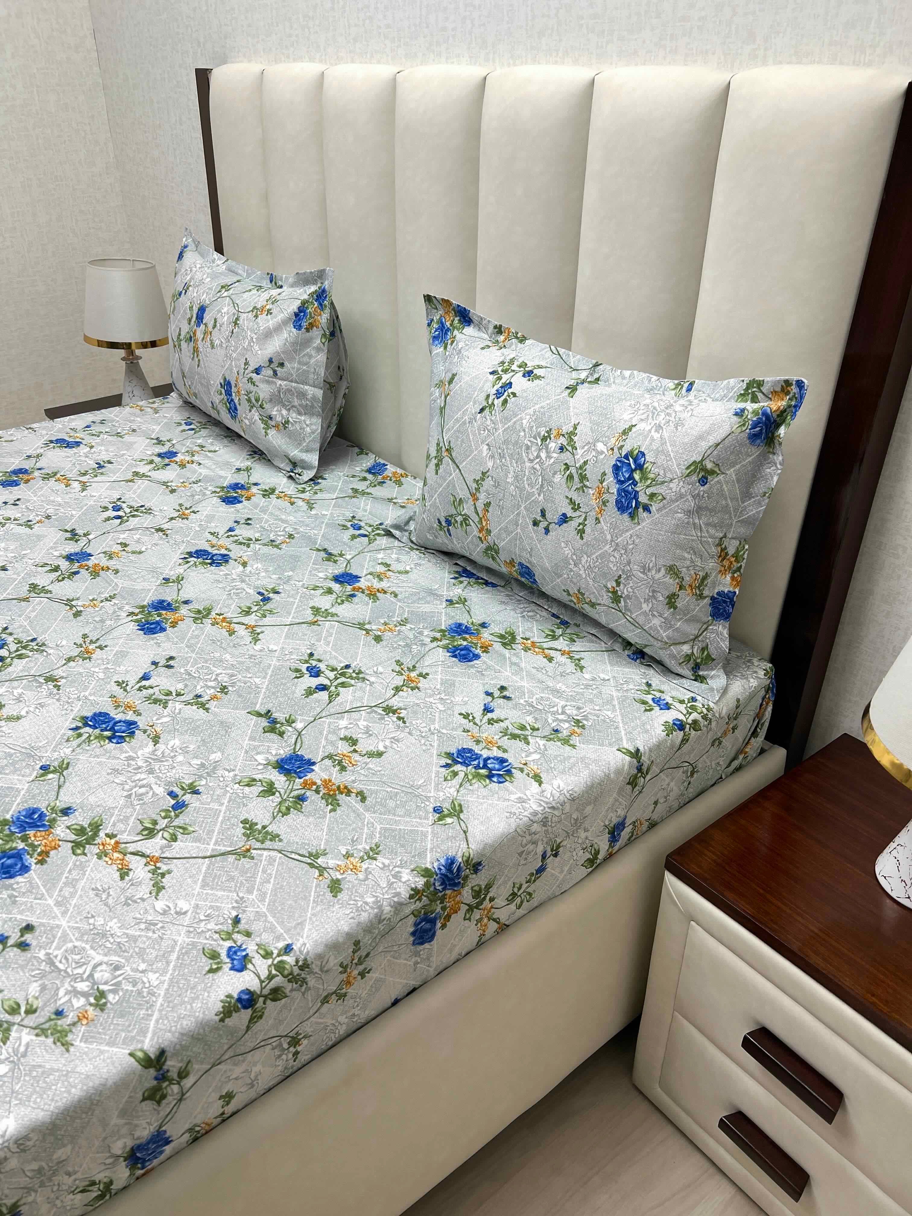 A-4378 - Pure Cotton 180 TC Super King Size Double Bedsheet (274X304) with Two Pillow Covers (50X76)