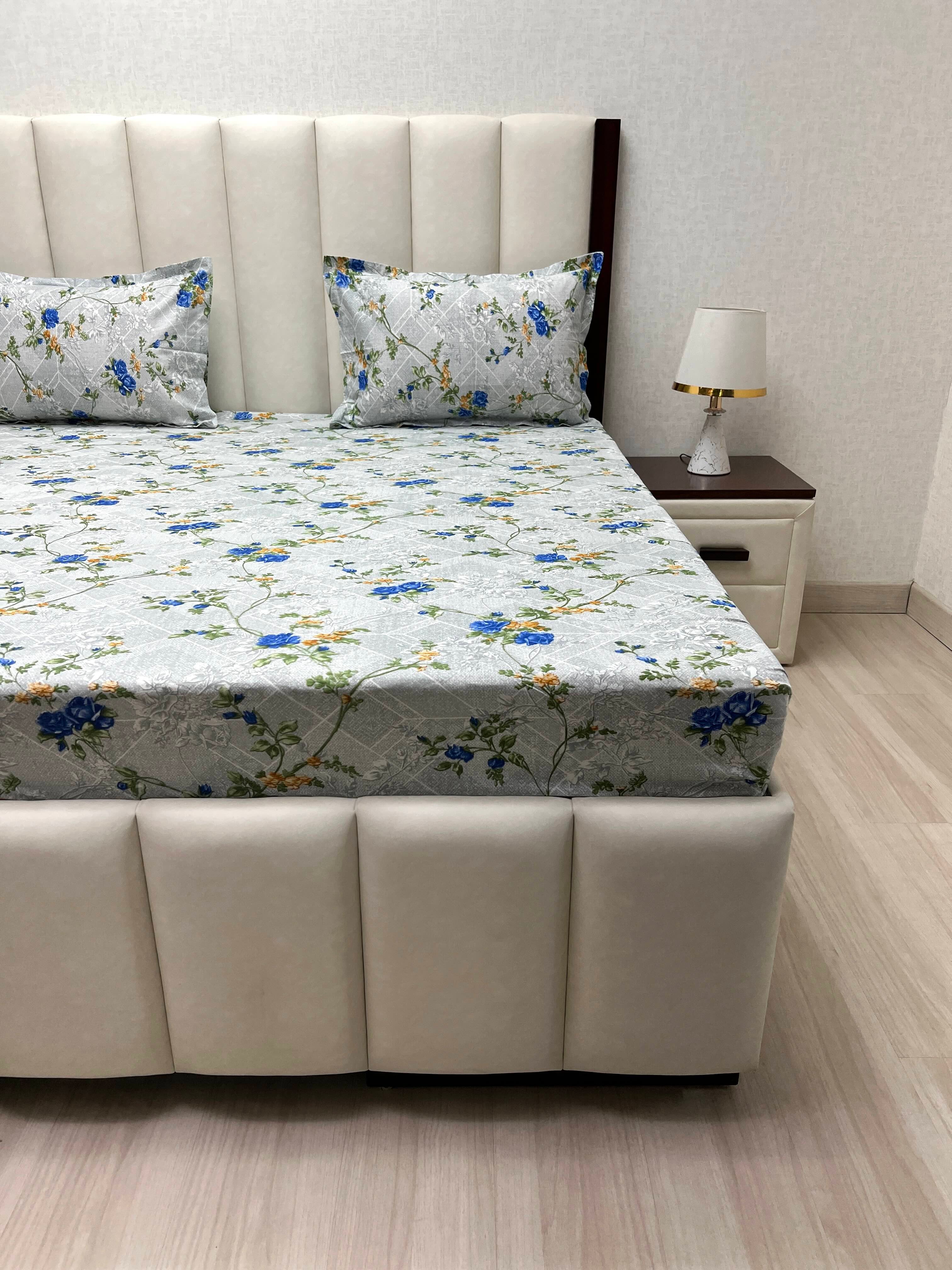 A-4378 - Pure Cotton 180 TC Super King Size Double Bedsheet (274X304) with Two Pillow Covers (50X76)