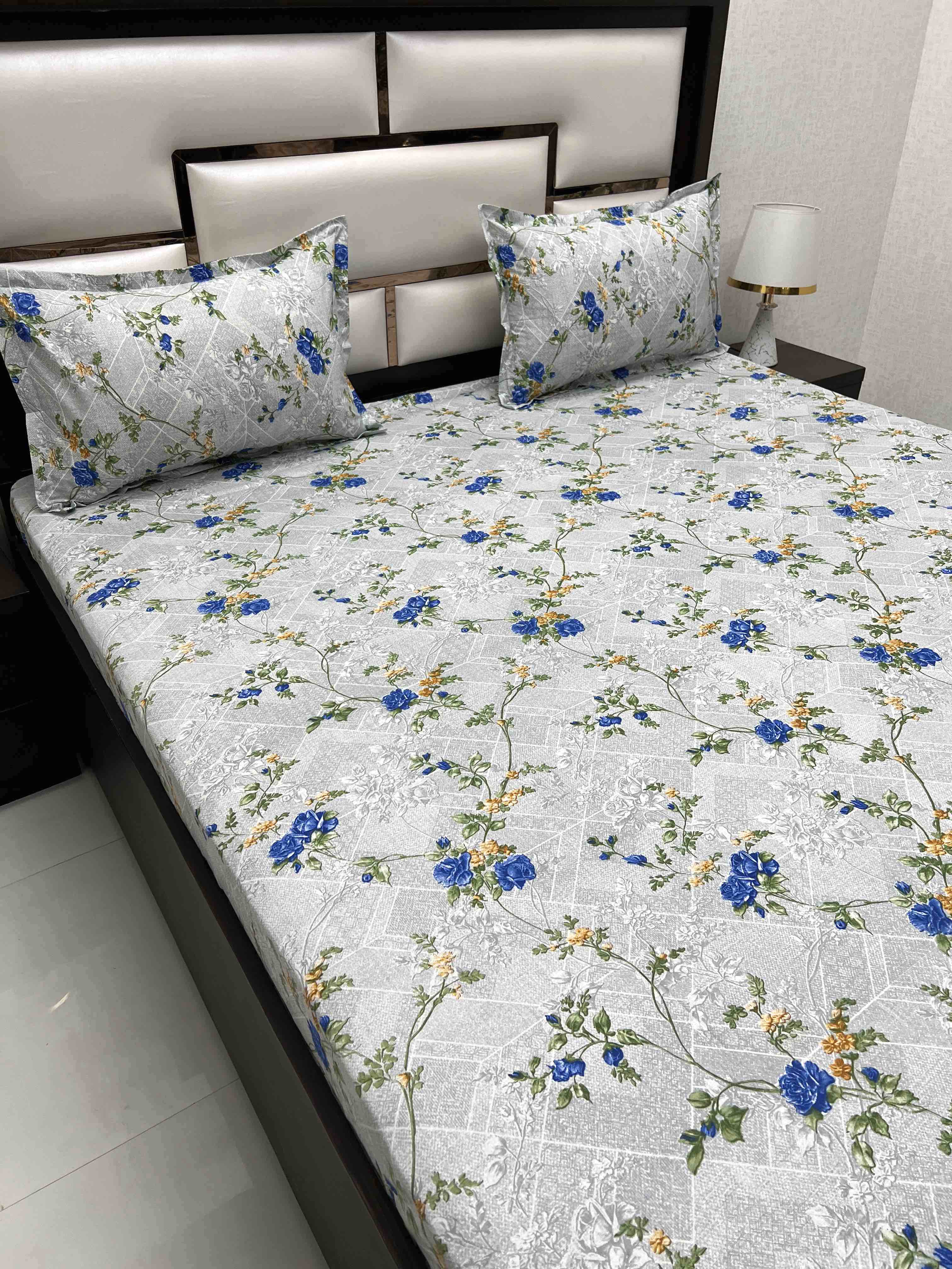 A-4378 - Pure Cotton 180 TC Super King Size Double Bedsheet (274X304) with Two Pillow Covers (50X76)