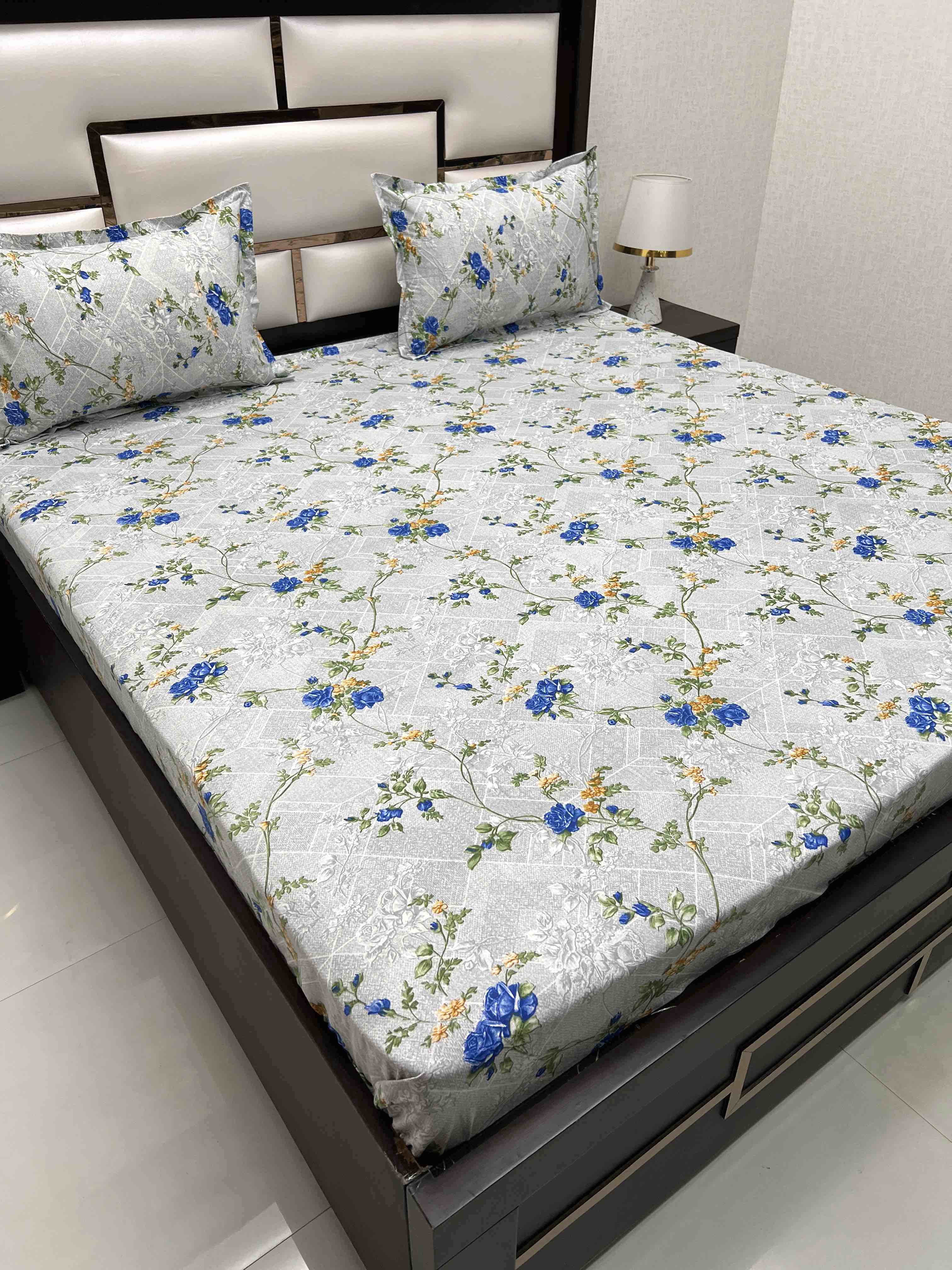 A-4378 - Pure Cotton 180 TC Super King Size Double Bedsheet (274X304) with Two Pillow Covers (50X76)