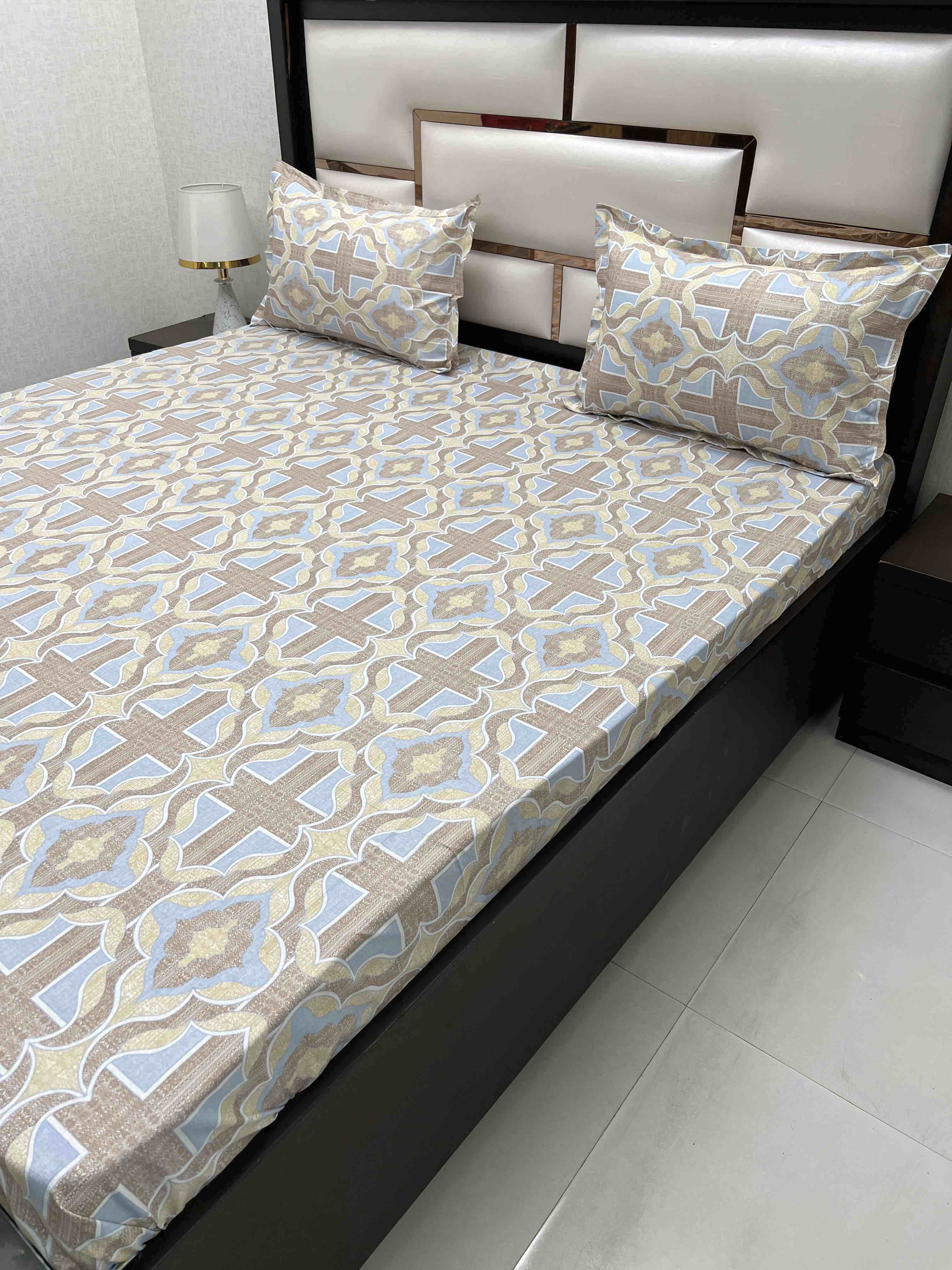 A-4379 - Pure Cotton 180 TC Super King Size Double Bedsheet (274X304) with Two Pillow Covers (50X76)