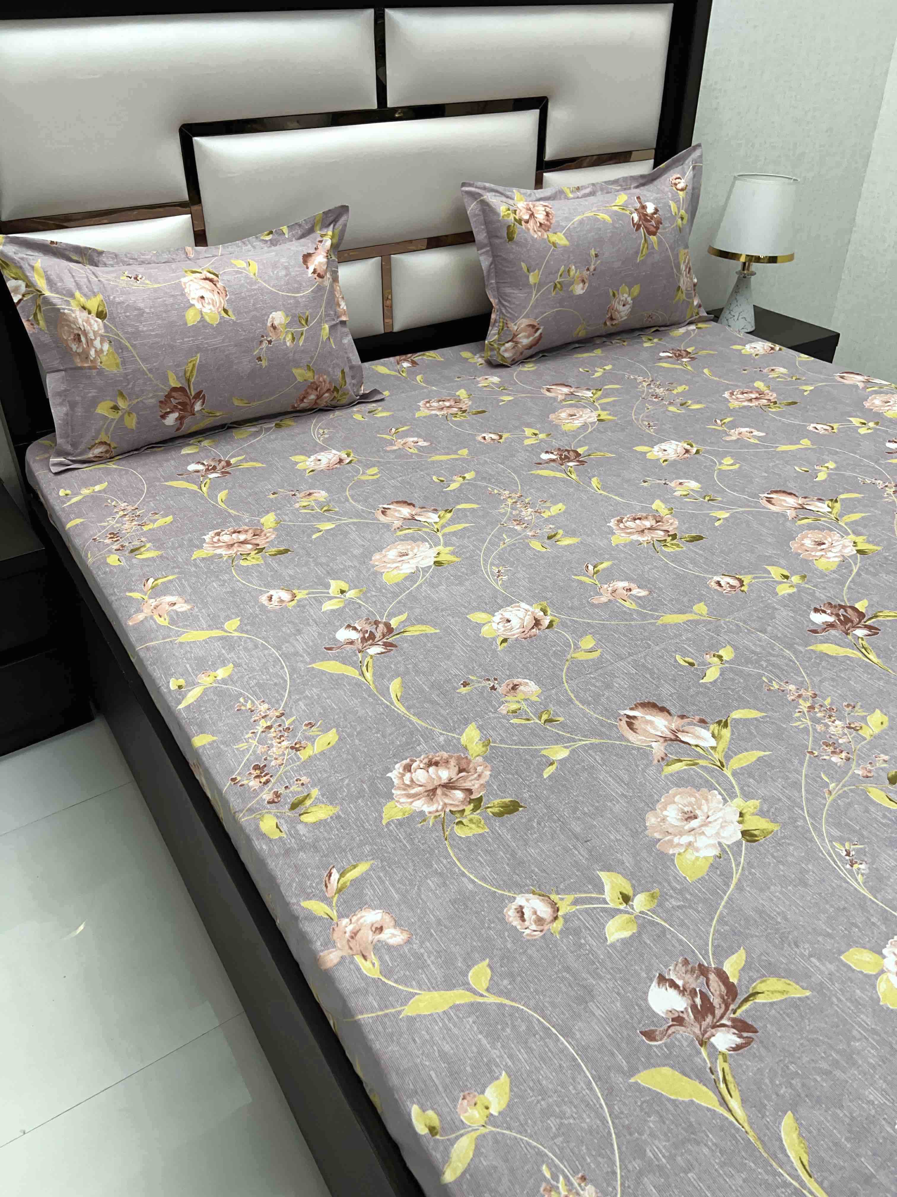 A-4383 - Pure Cotton 180 TC Super King Size Double Bedsheet (274X304) with Two Pillow Covers (50X76)