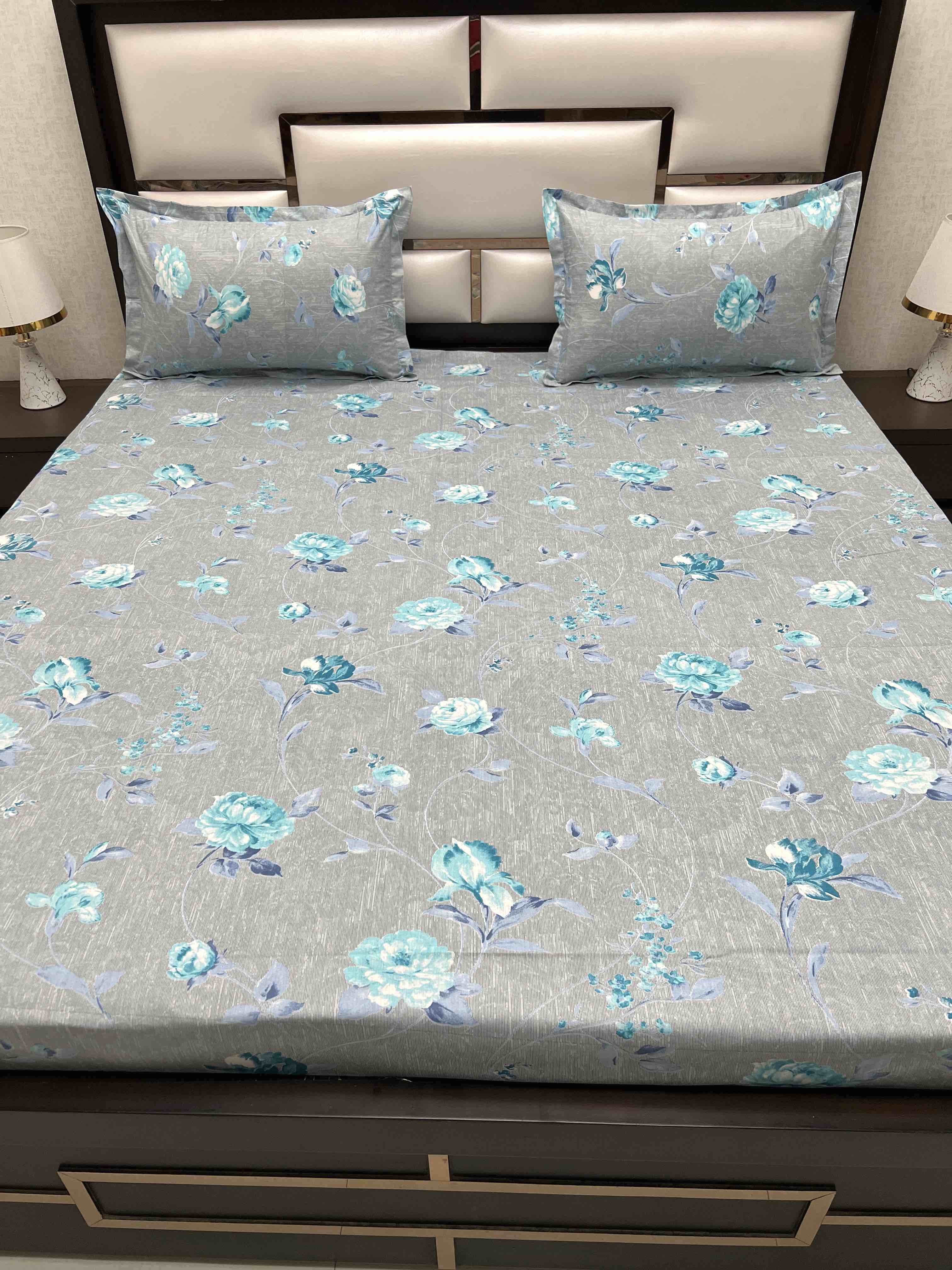 A-4384 - Pure Cotton 180 TC Super King Size Double Bedsheet (274X304) with Two Pillow Covers (50X76)