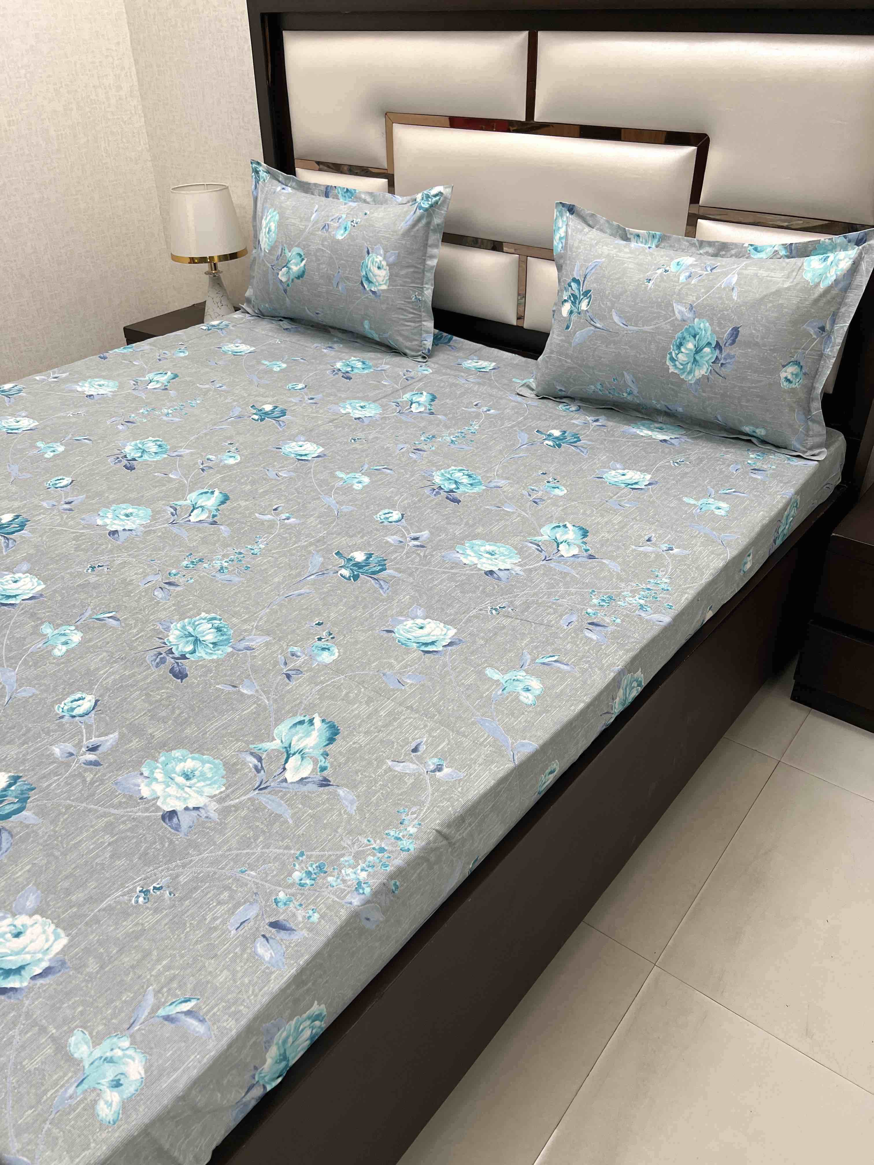 A-4384 - Pure Cotton 180 TC Super King Size Double Bedsheet (274X304) with Two Pillow Covers (50X76)