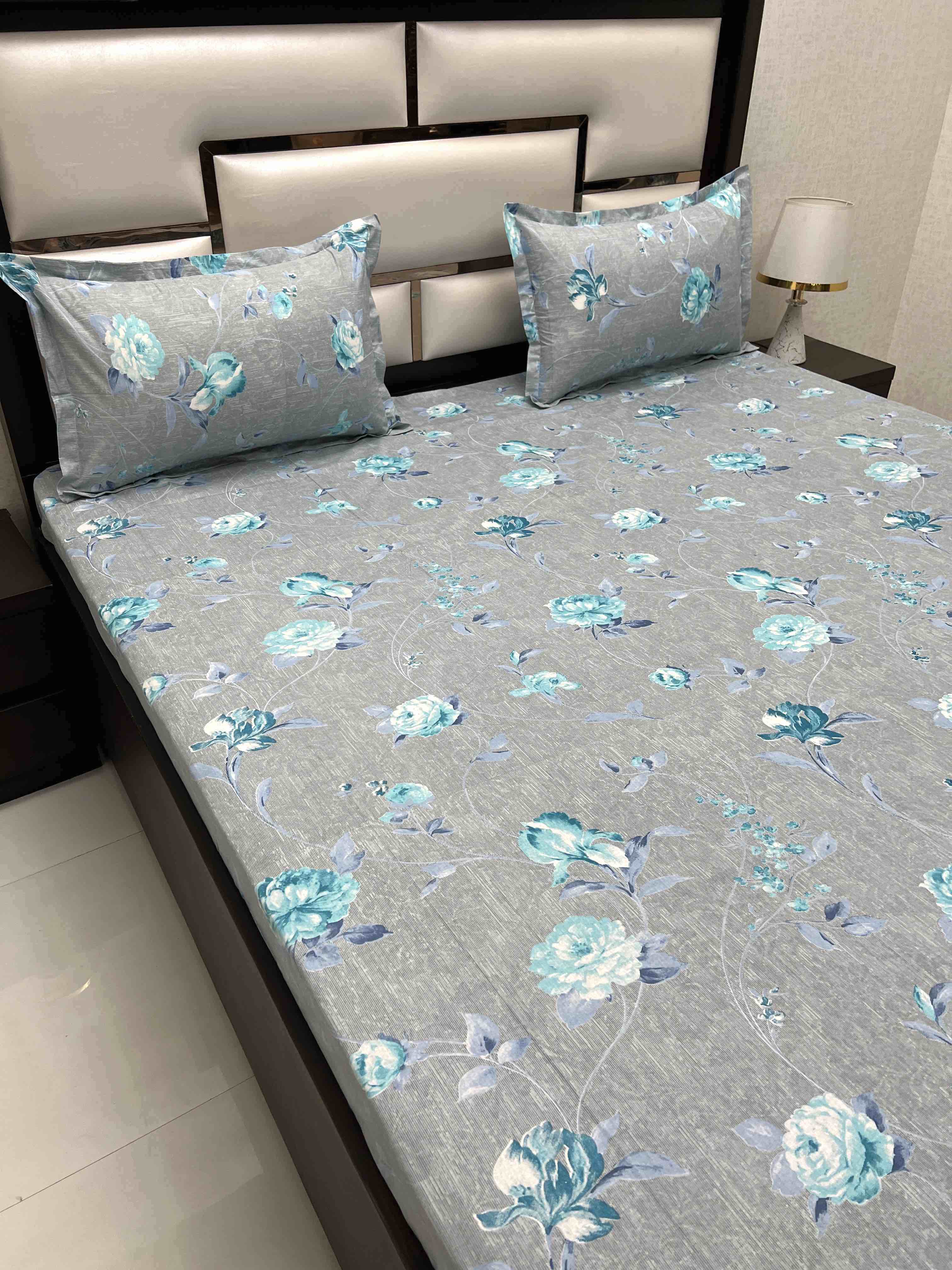 A-4384 - Pure Cotton 180 TC Super King Size Double Bedsheet (274X304) with Two Pillow Covers (50X76)