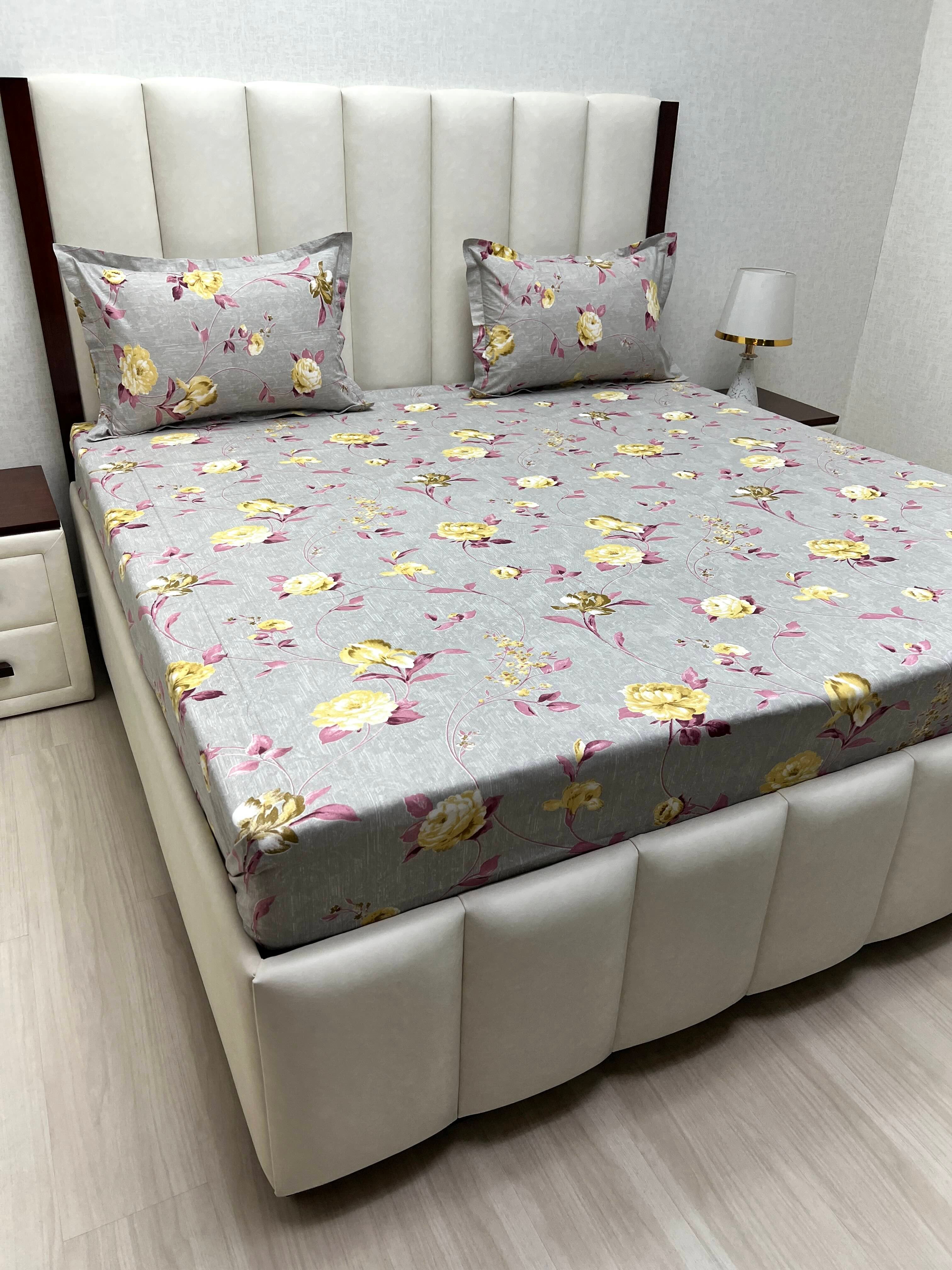 A-4385 - Pure Cotton 180 TC Super King Size Double Bedsheet (274X304) with Two Pillow Covers (50X76)