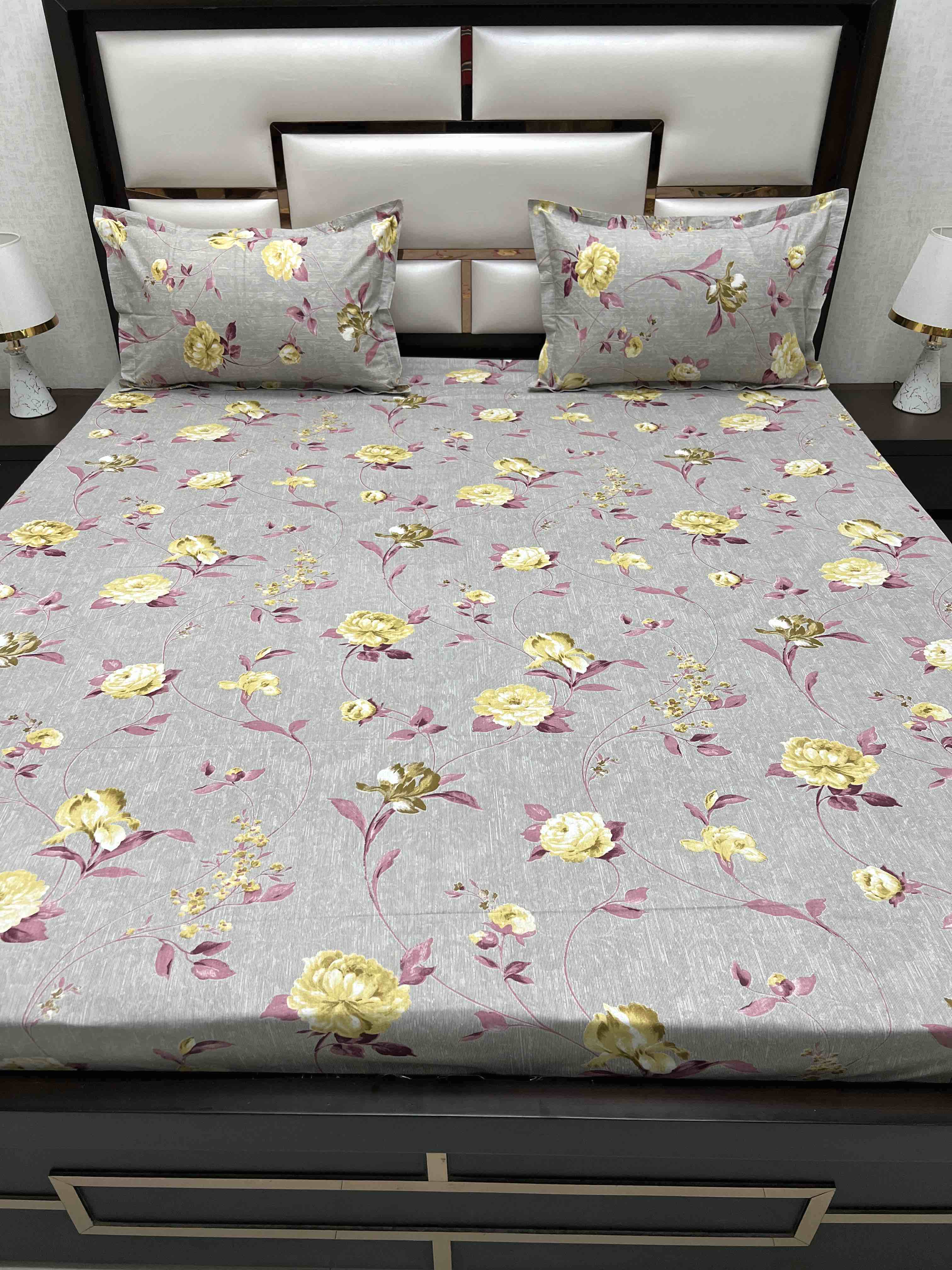 A-4385 - Pure Cotton 180 TC Super King Size Double Bedsheet (274X304) with Two Pillow Covers (50X76)