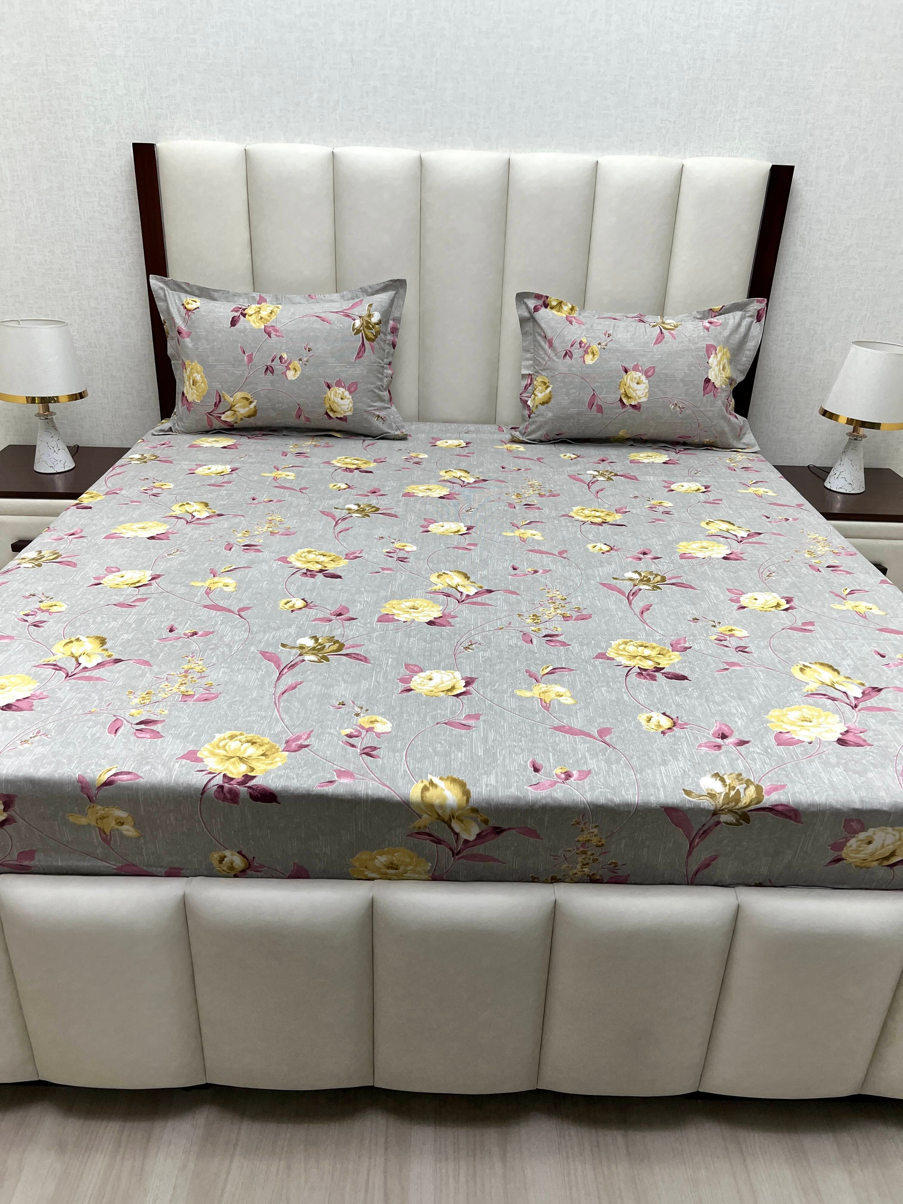 A-4385 - Pure Cotton 180 TC Super King Size Double Bedsheet (274X304) with Two Pillow Covers (50X76)