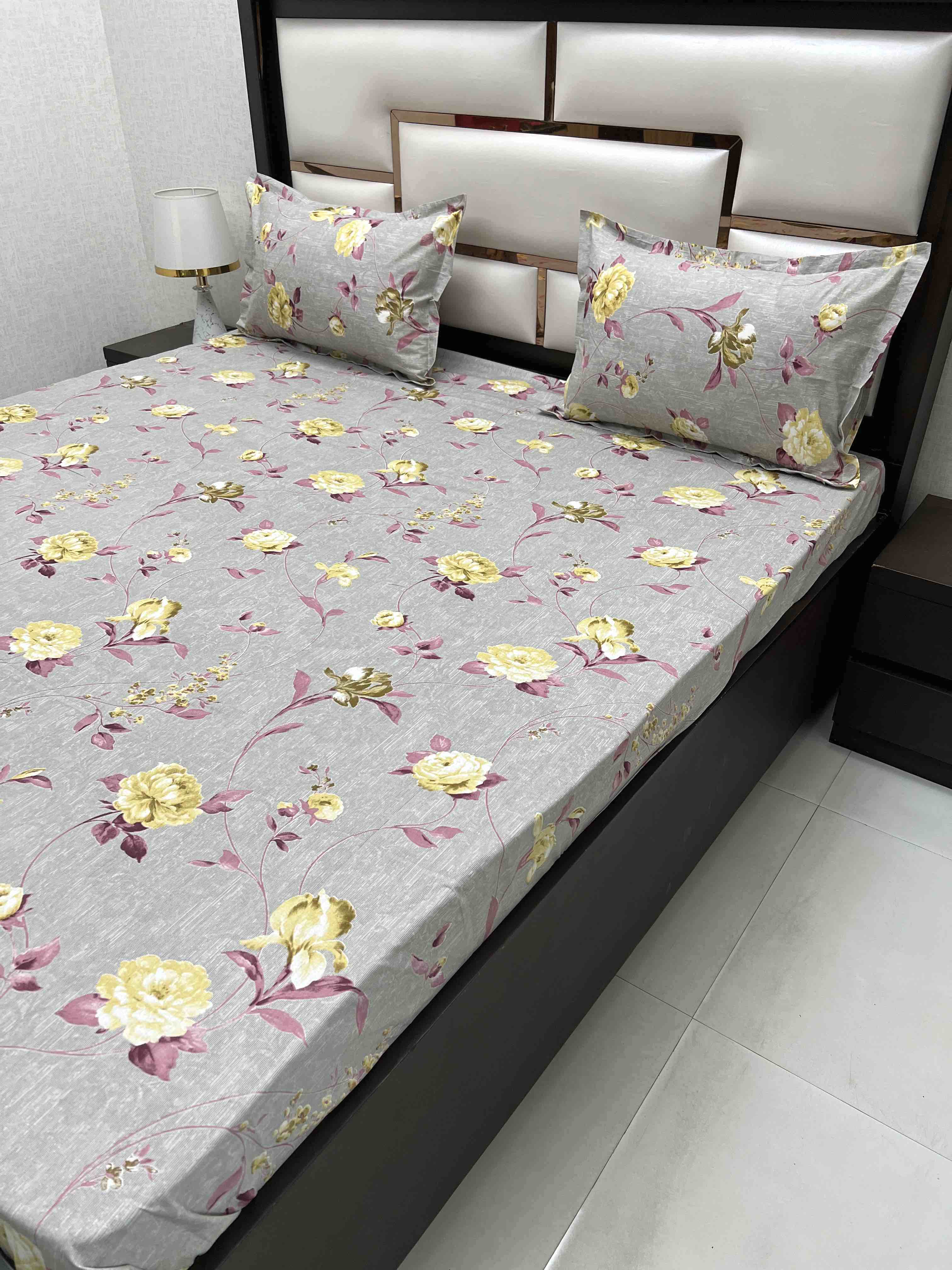 A-4385 - Pure Cotton 180 TC Super King Size Double Bedsheet (274X304) with Two Pillow Covers (50X76)