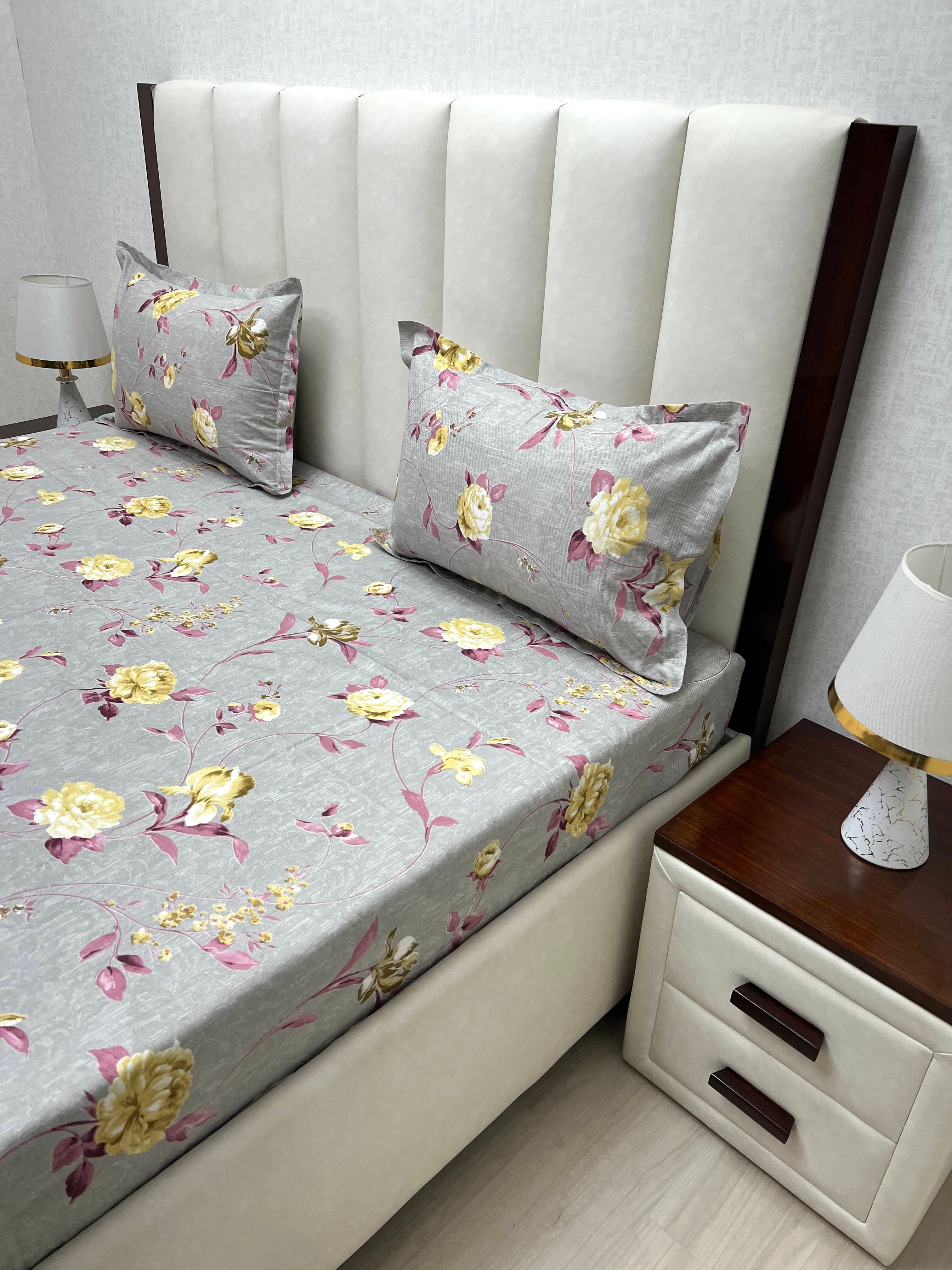 A-4385 - Pure Cotton 180 TC Super King Size Double Bedsheet (274X304) with Two Pillow Covers (50X76)