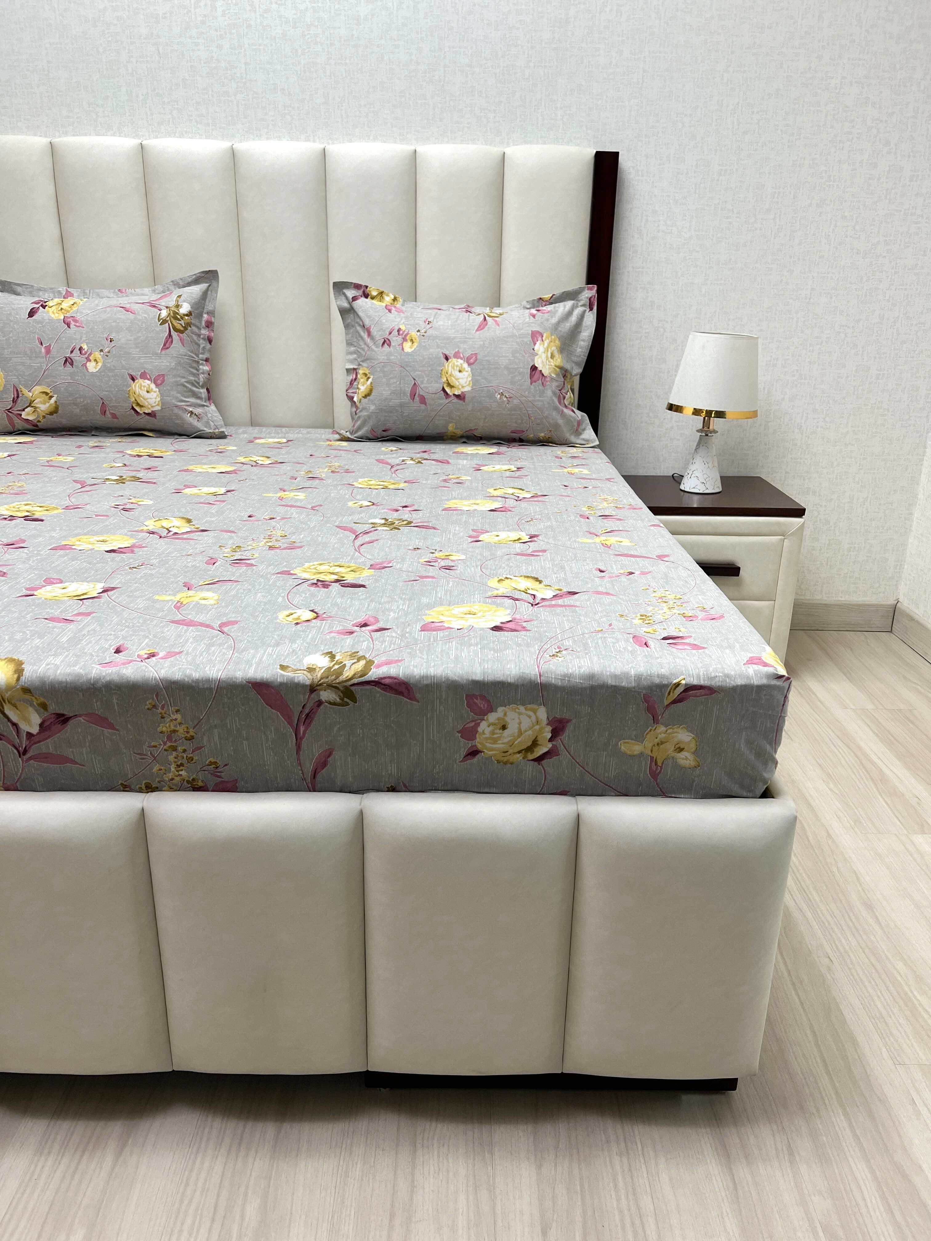 A-4385 - Pure Cotton 180 TC Super King Size Double Bedsheet (274X304) with Two Pillow Covers (50X76)
