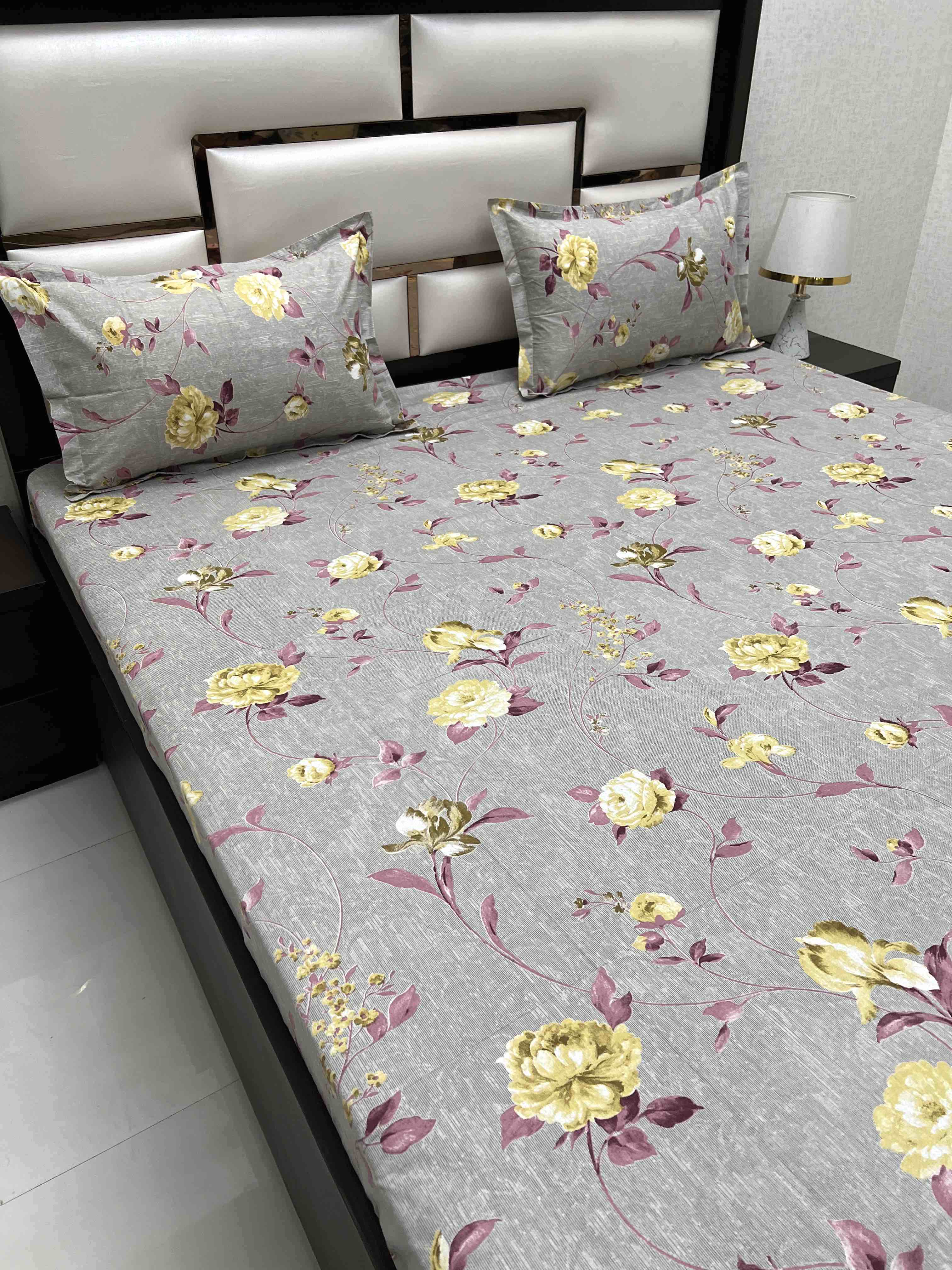 A-4385 - Pure Cotton 180 TC Super King Size Double Bedsheet (274X304) with Two Pillow Covers (50X76)