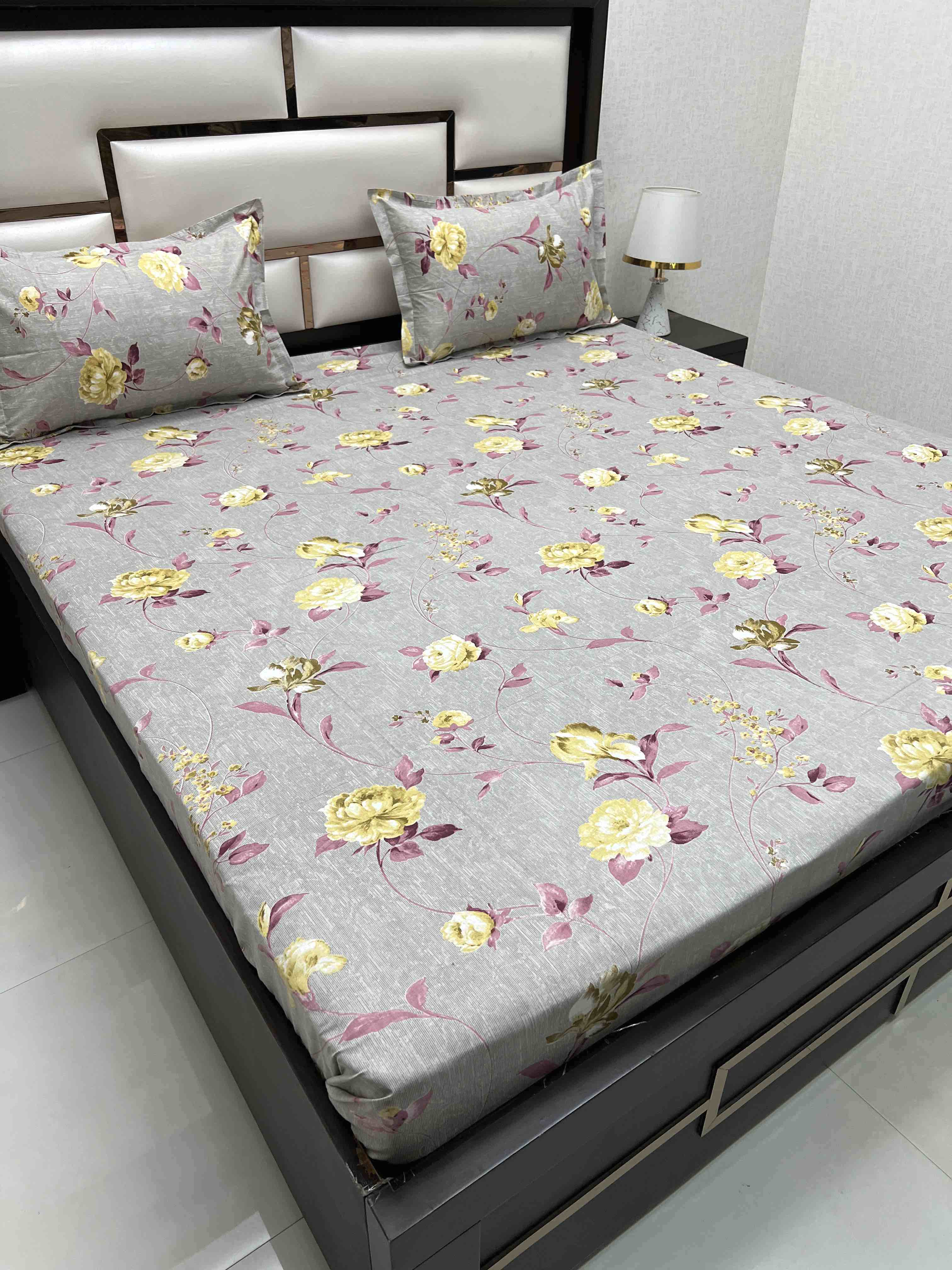 A-4385 - Pure Cotton 180 TC Super King Size Double Bedsheet (274X304) with Two Pillow Covers (50X76)