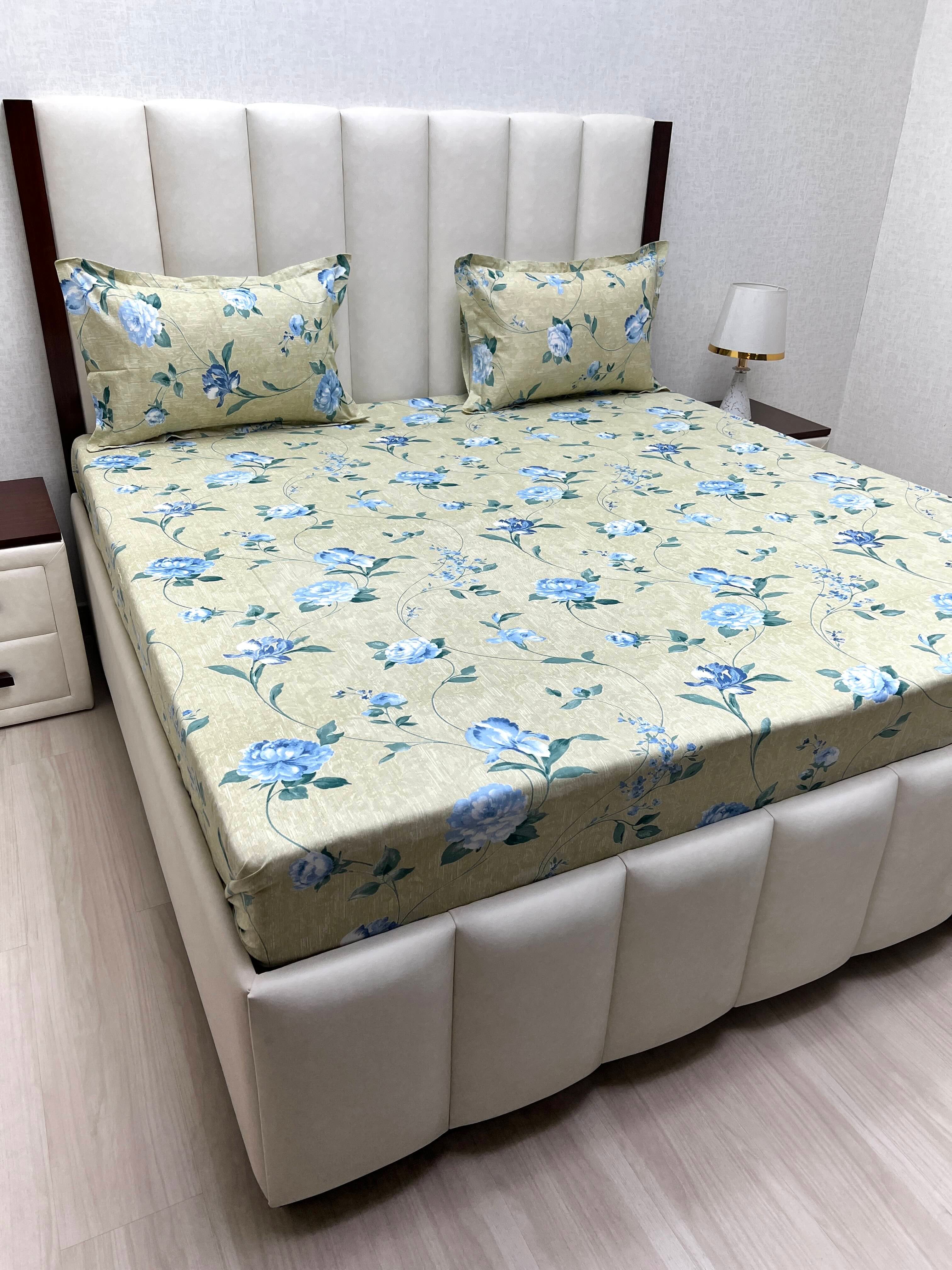 A-4386 - Pure Cotton 180 TC Super King Size Double Bedsheet (274X304) with Two Pillow Covers (50X76)
