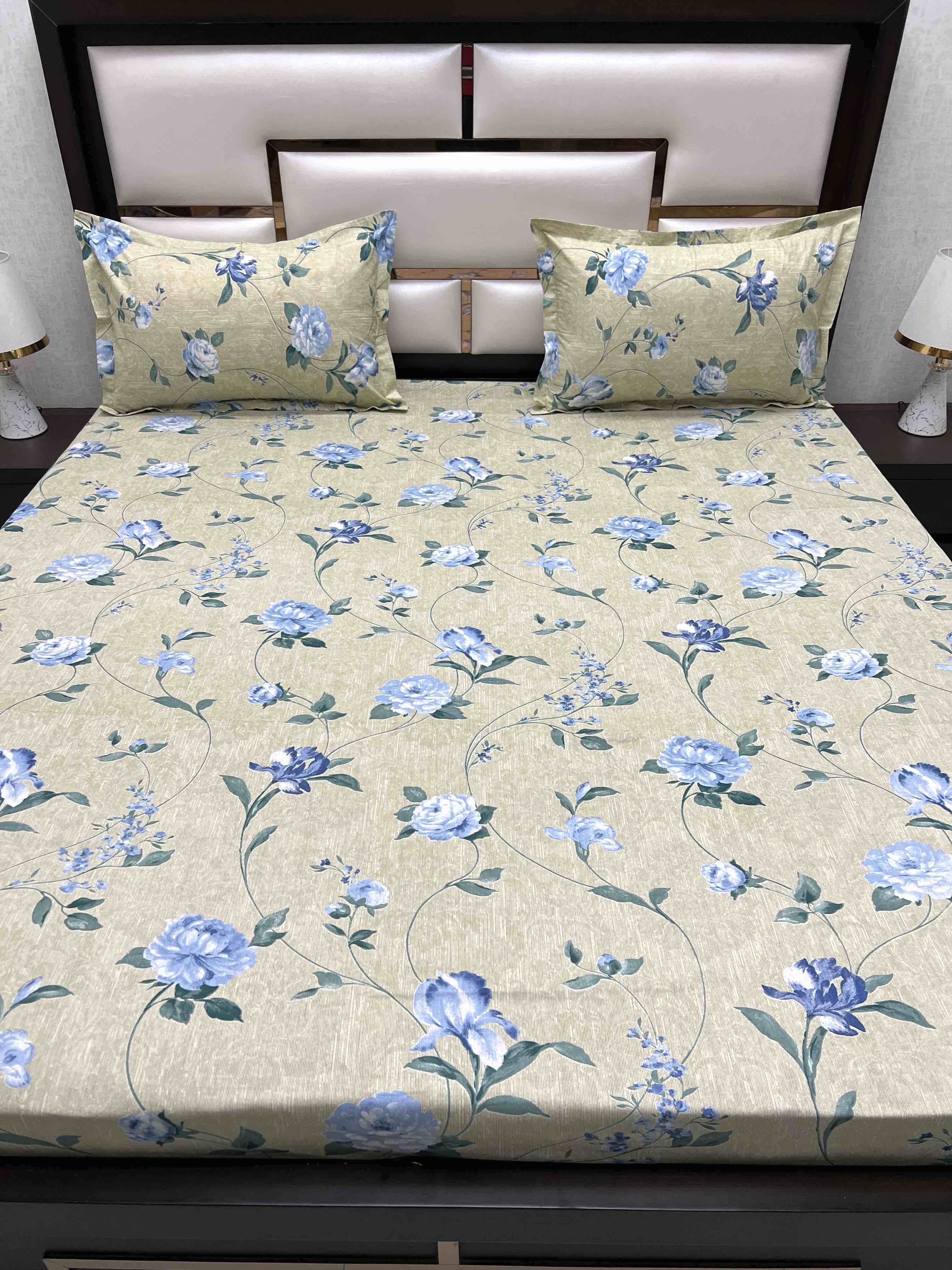 A-4386 - Pure Cotton 180 TC Super King Size Double Bedsheet (274X304) with Two Pillow Covers (50X76)